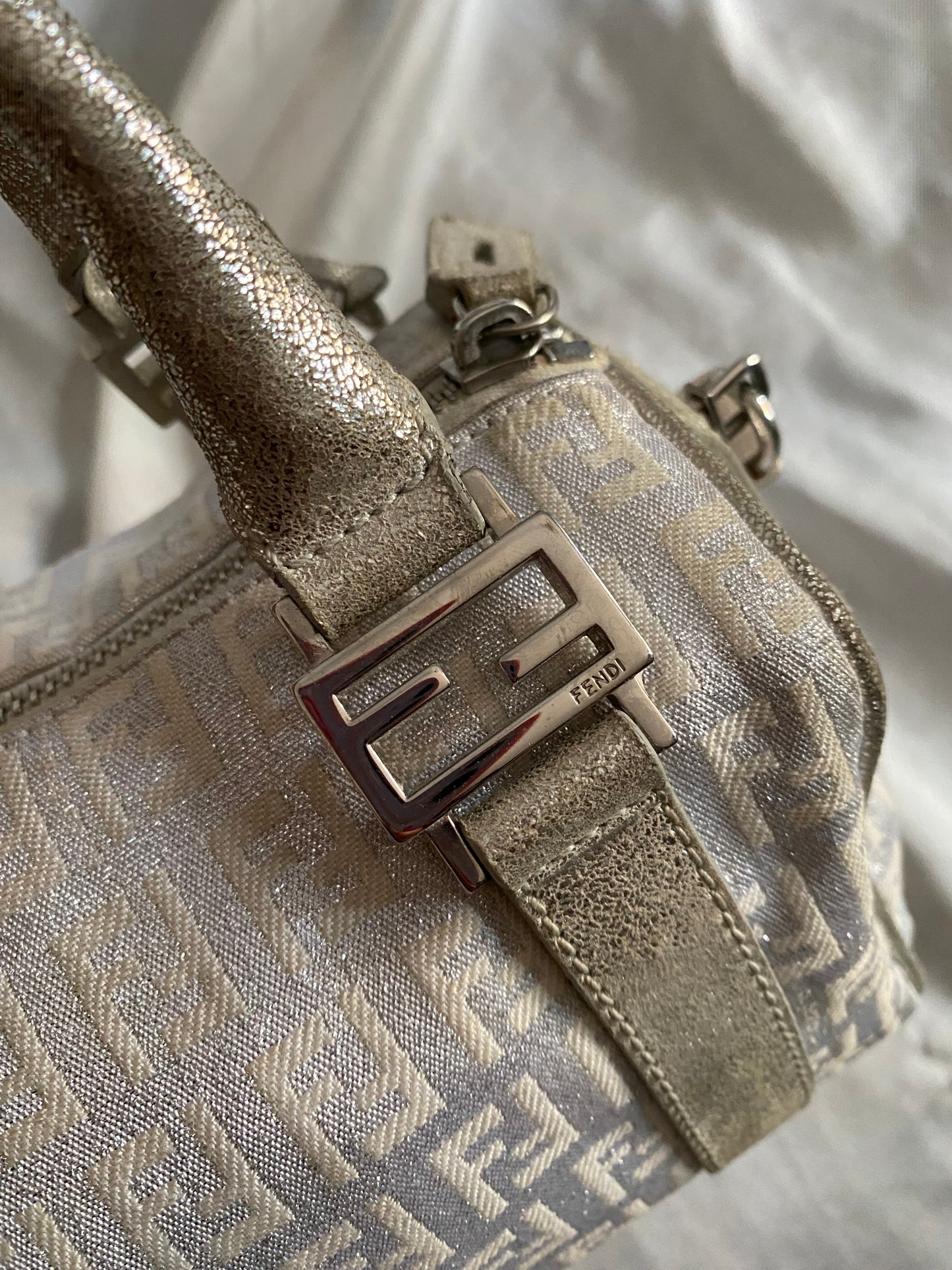 Fendi mini bauletto monogram zucchino argento