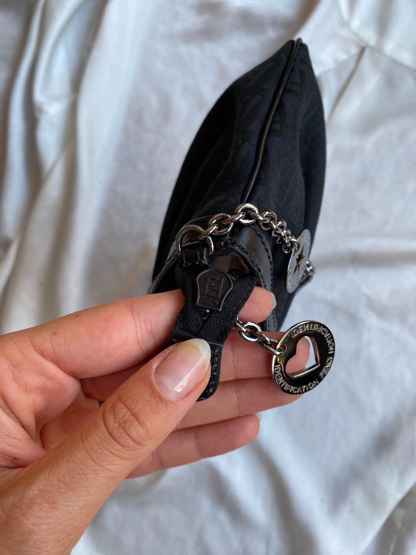 Fendi pochette charms silver monogram zucchino