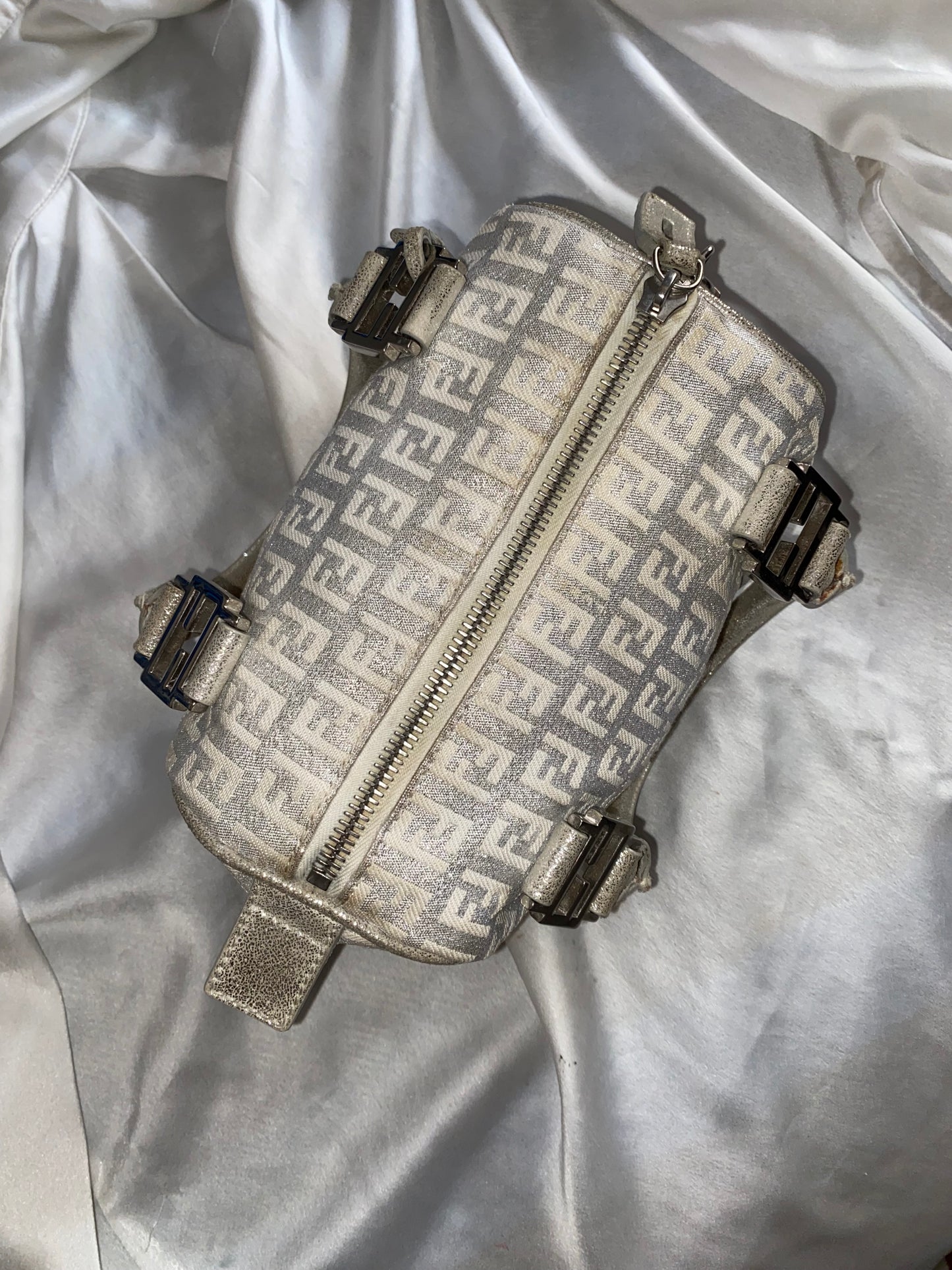 Fendi mini bauletto monogram zucchino argento