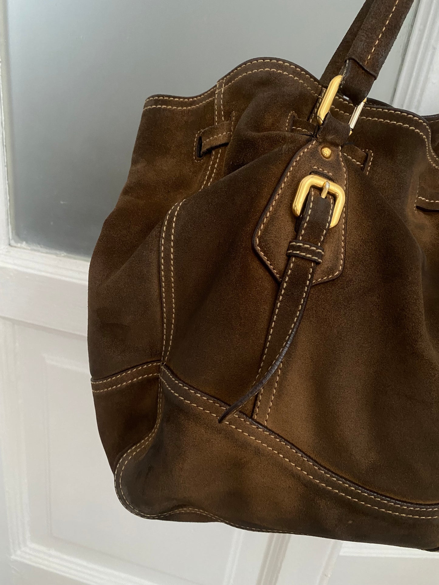 Prada slouchy chocolate suede bag