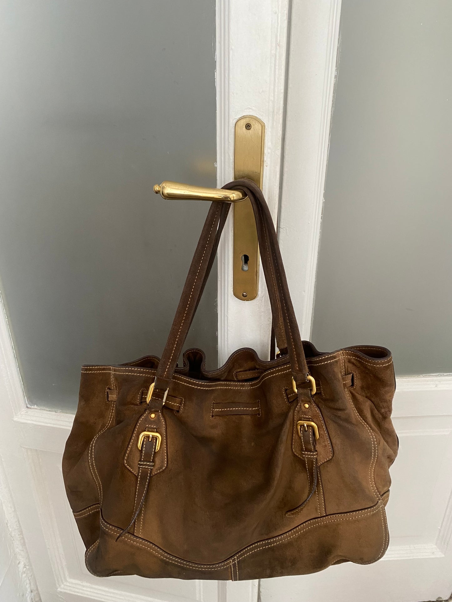 Prada slouchy chocolate suede bag