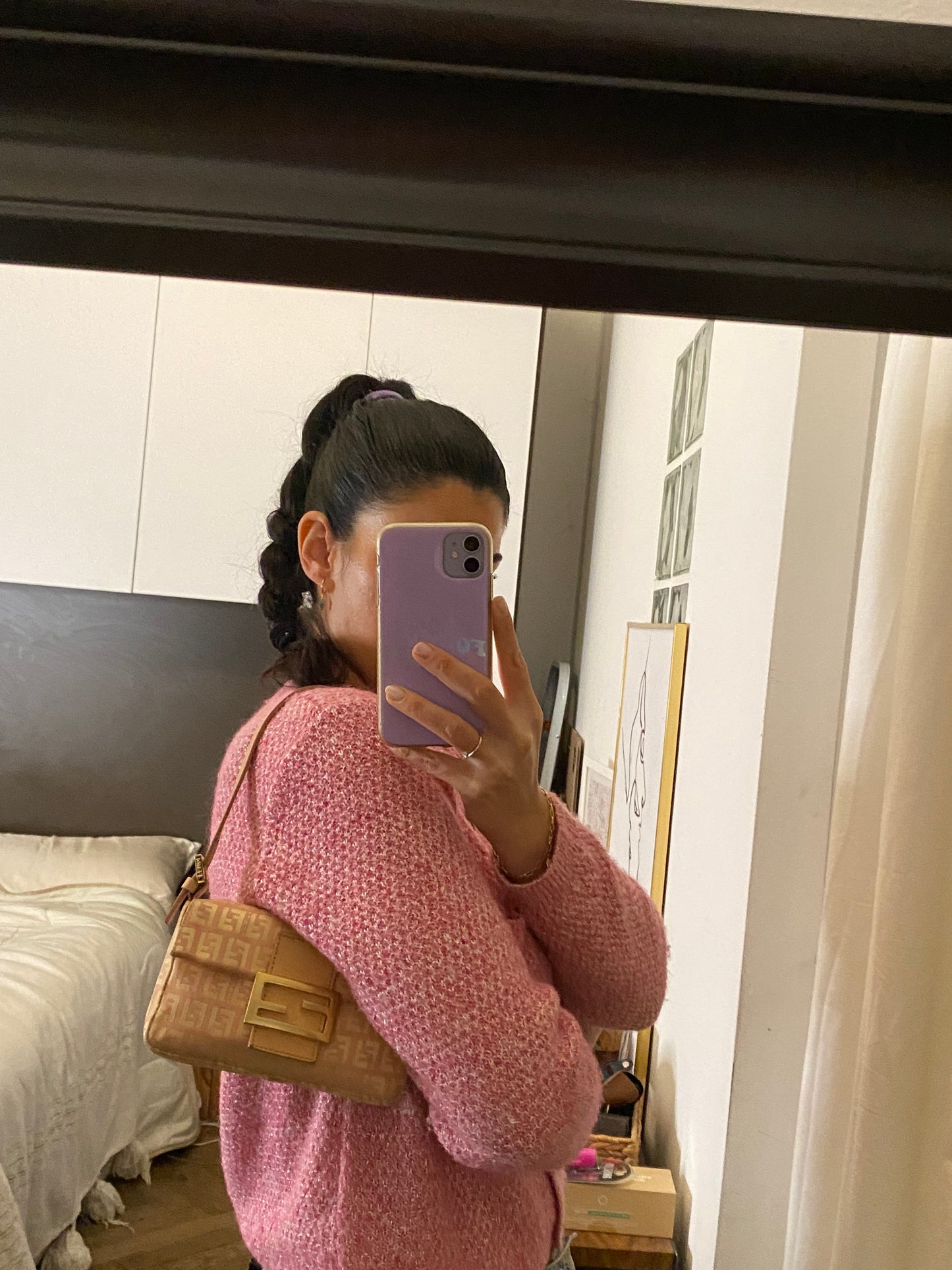 Fendi mini baguette rosa monogram zucchino