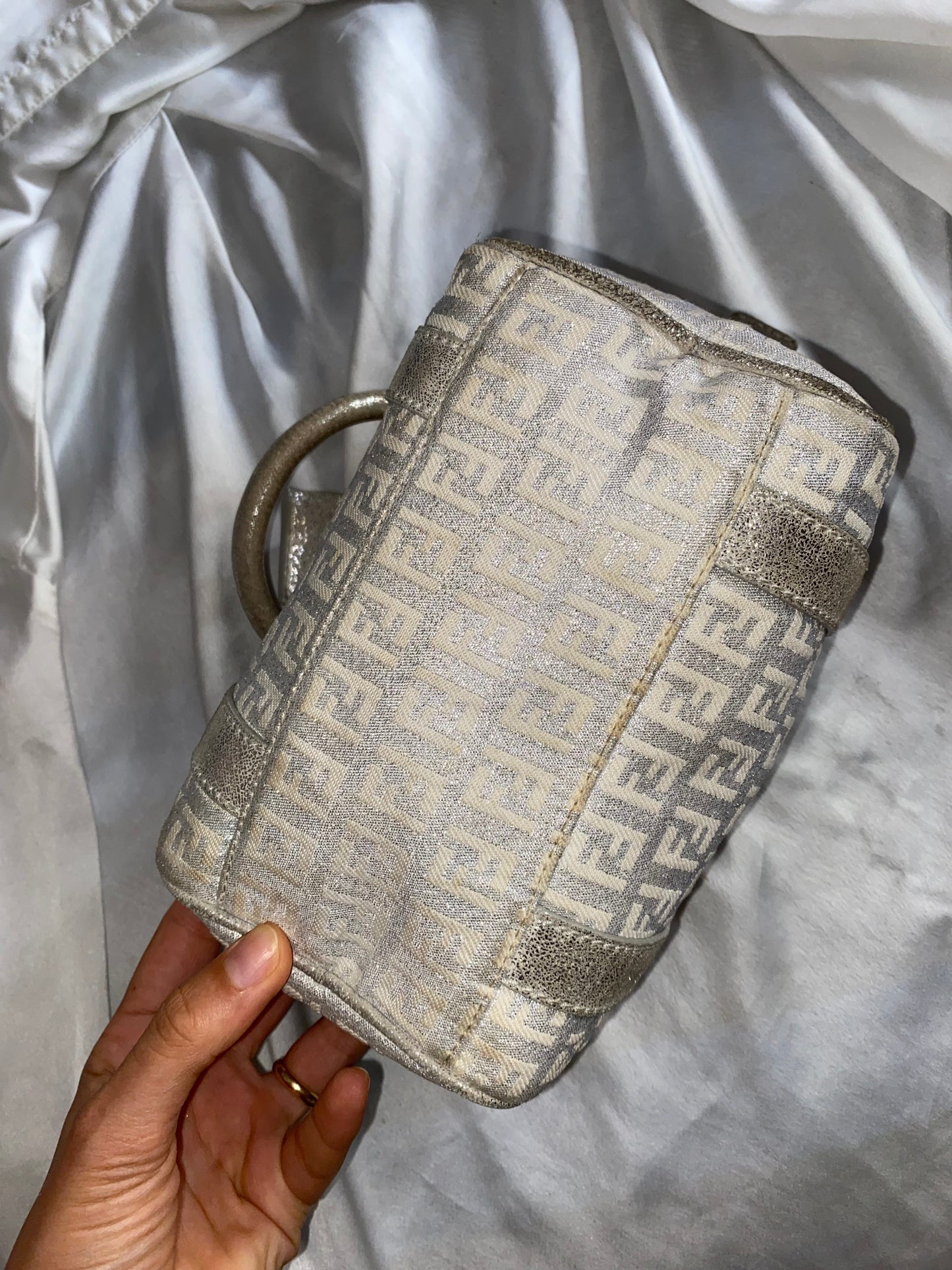 Fendi mini bauletto monogram zucchino argento