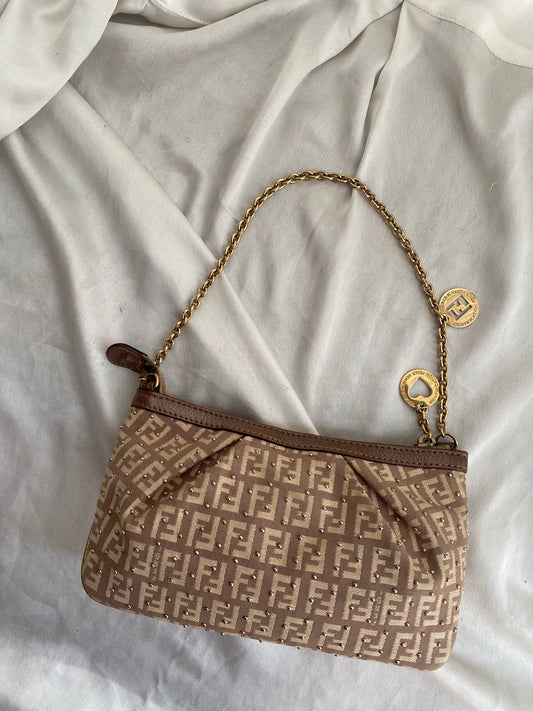 Fendi pochette gold charms monogram zucchino beige