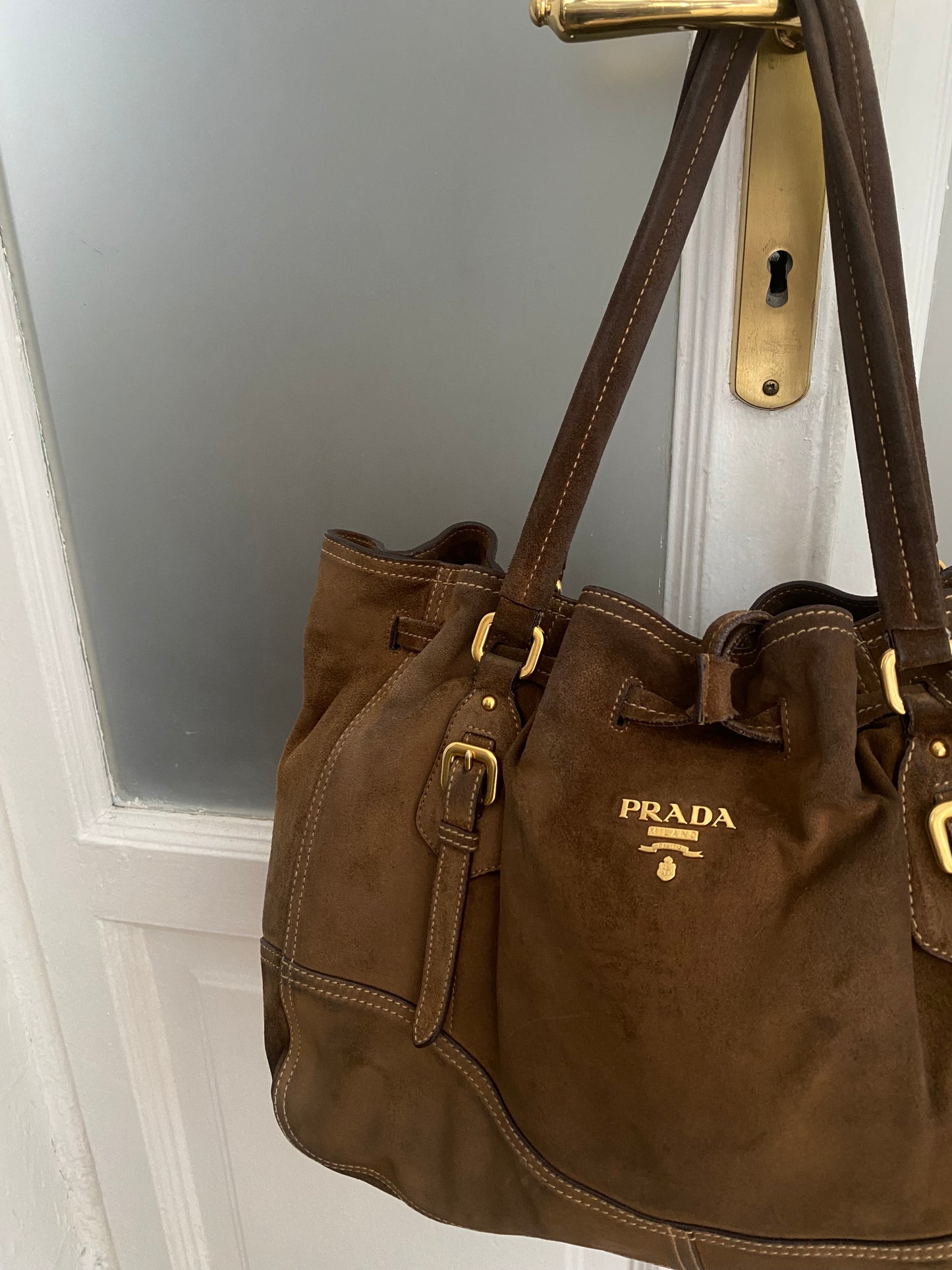 Prada slouchy chocolate suede bag