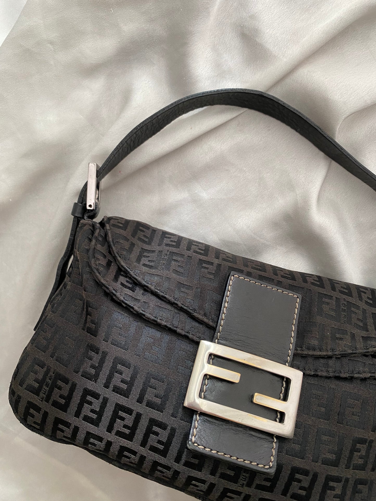 Fendi baguette double flap monogram zucchino black