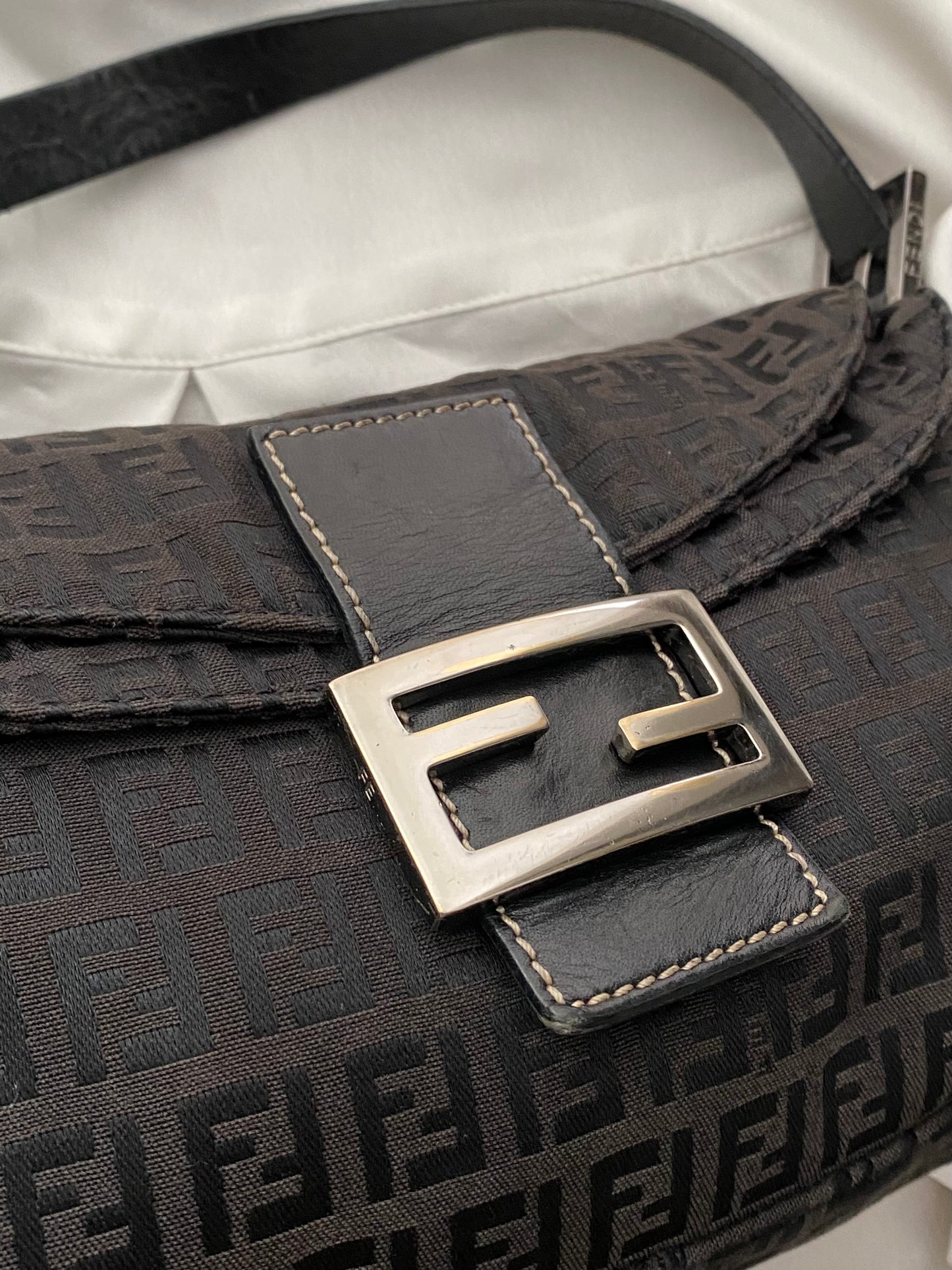 Fendi baguette double flap monogram zucchino black