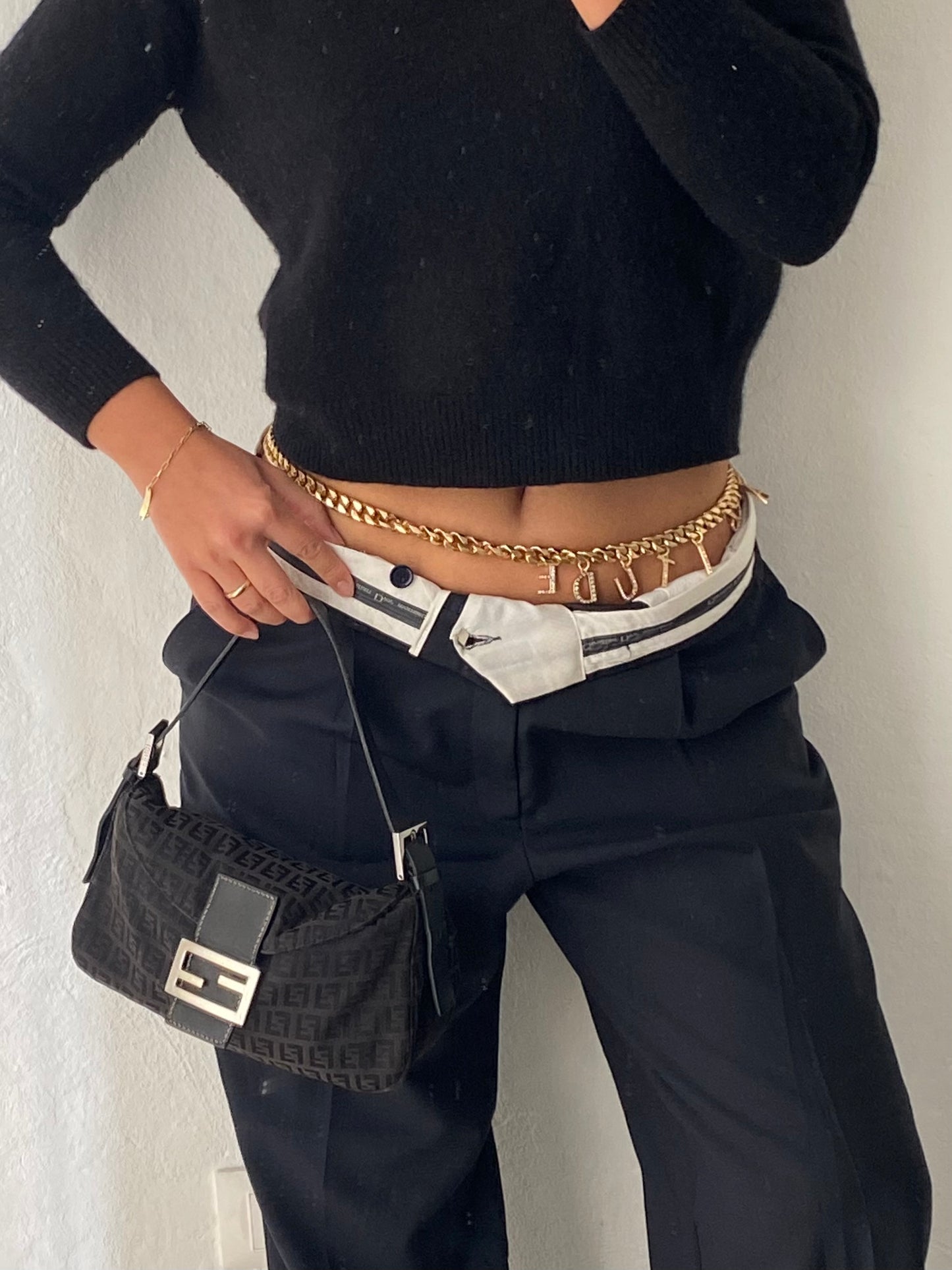 Fendi baguette double flap monogram zucchino black