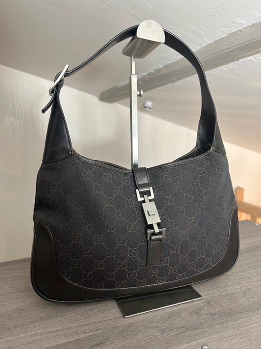 Gucci Jackie denim nero monogram marrone