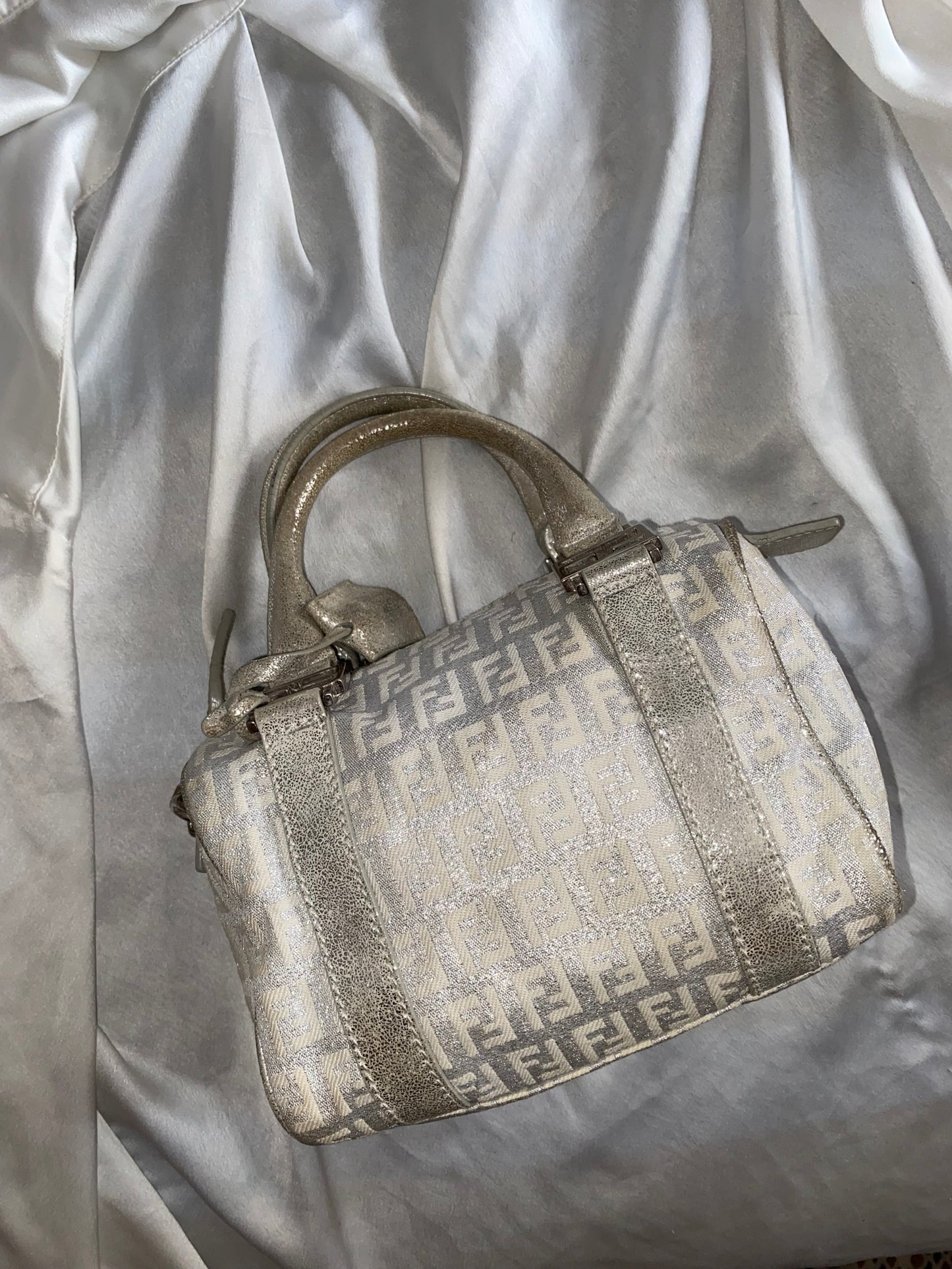 Fendi mini bauletto monogram zucchino argento