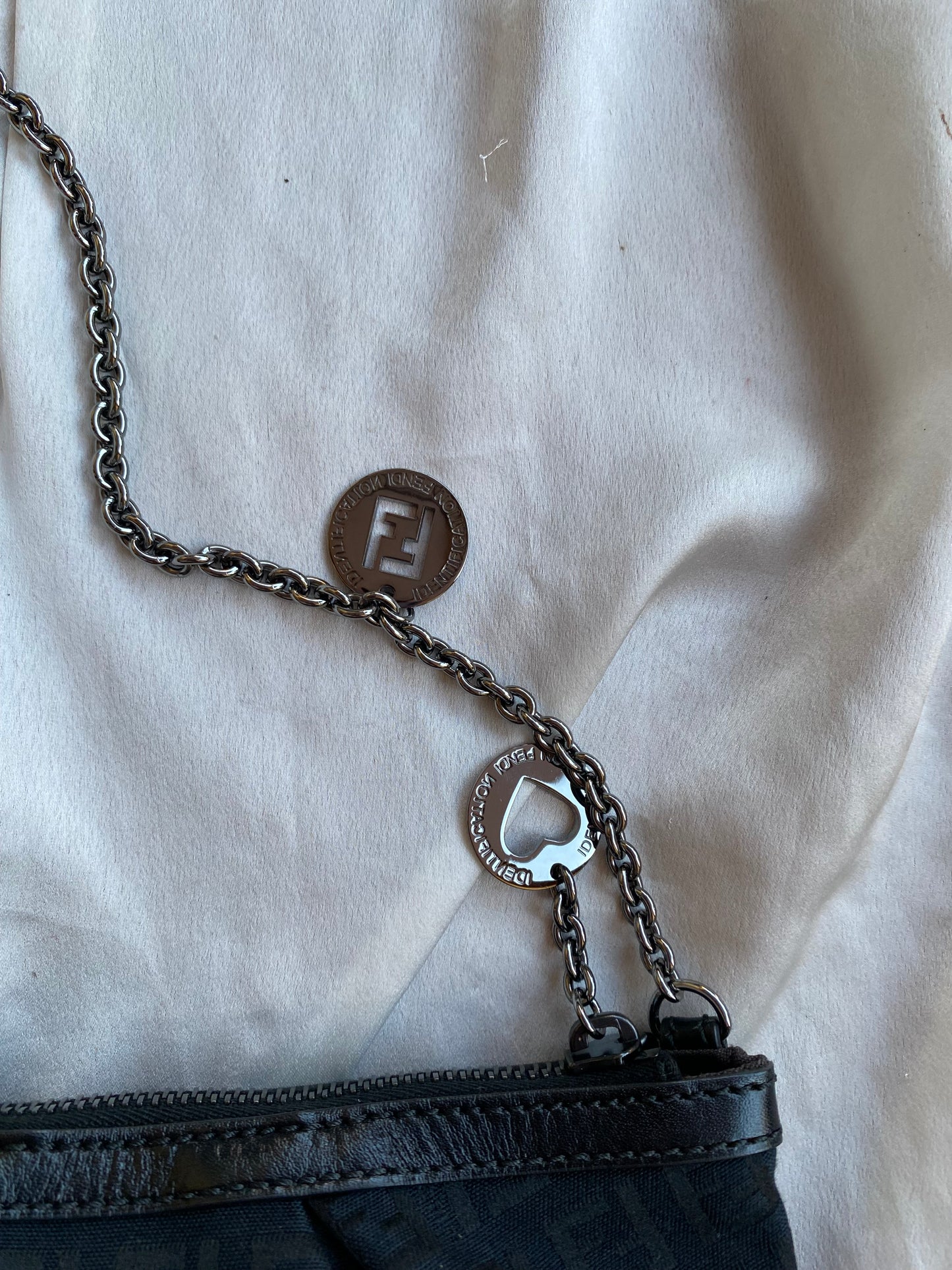 Fendi pochette charms silver monogram zucchino