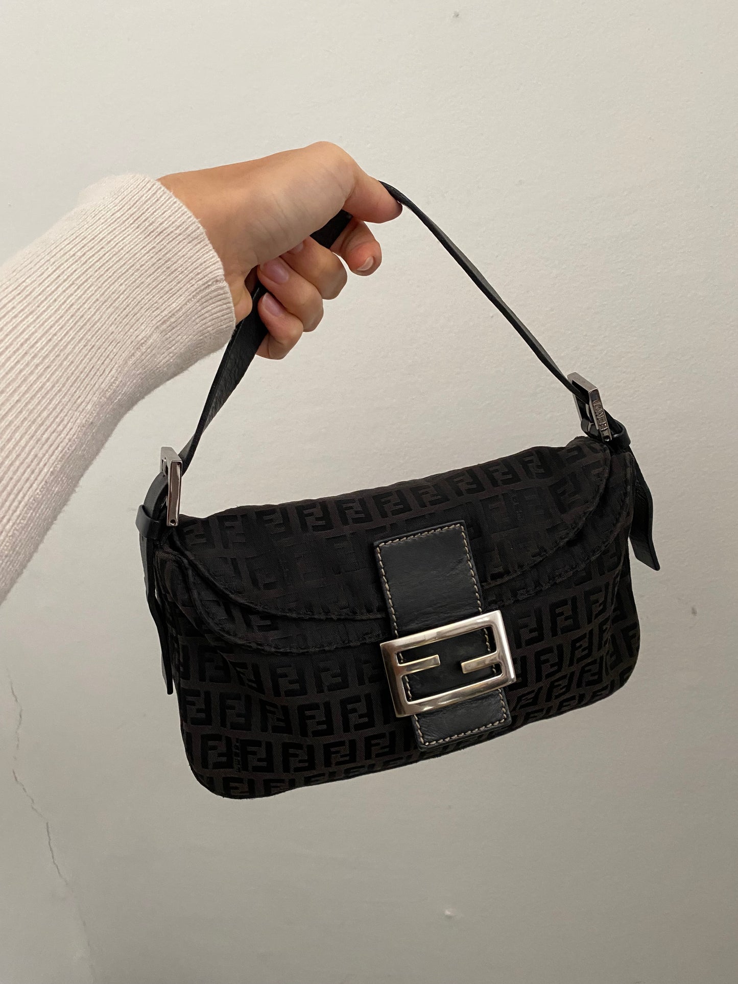 Fendi baguette double flap monogram zucchino black