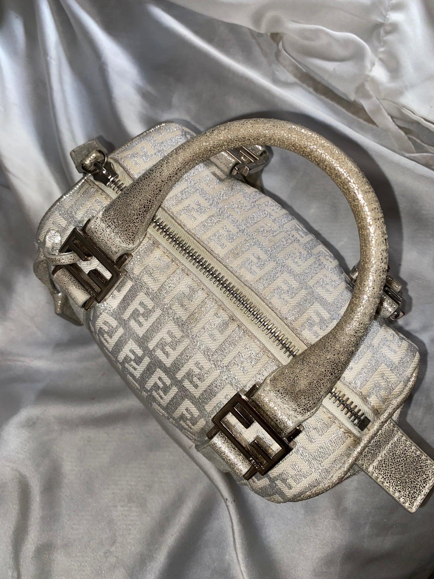 Fendi mini bauletto monogram zucchino argento