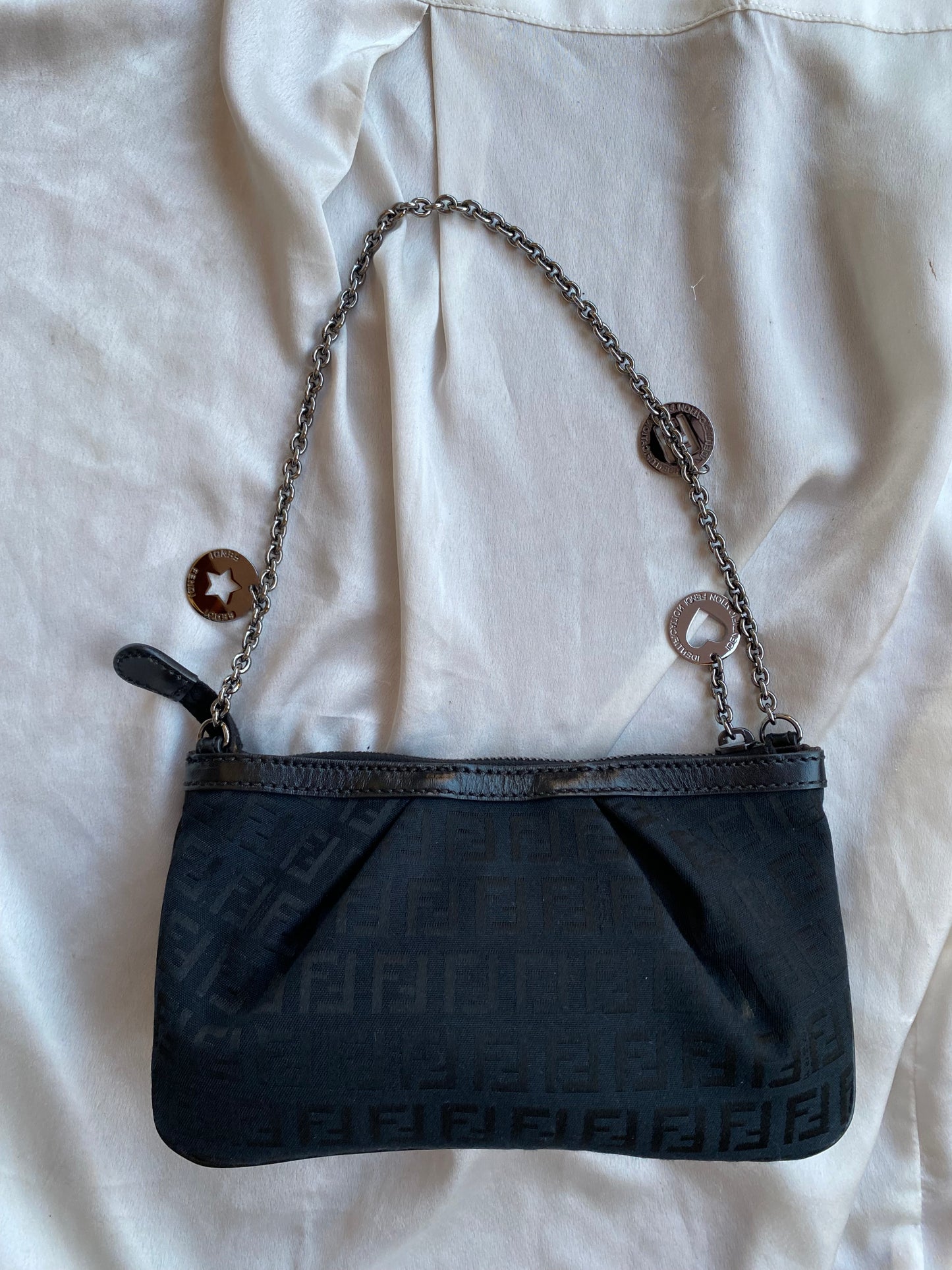 Fendi pochette charms silver monogram zucchino