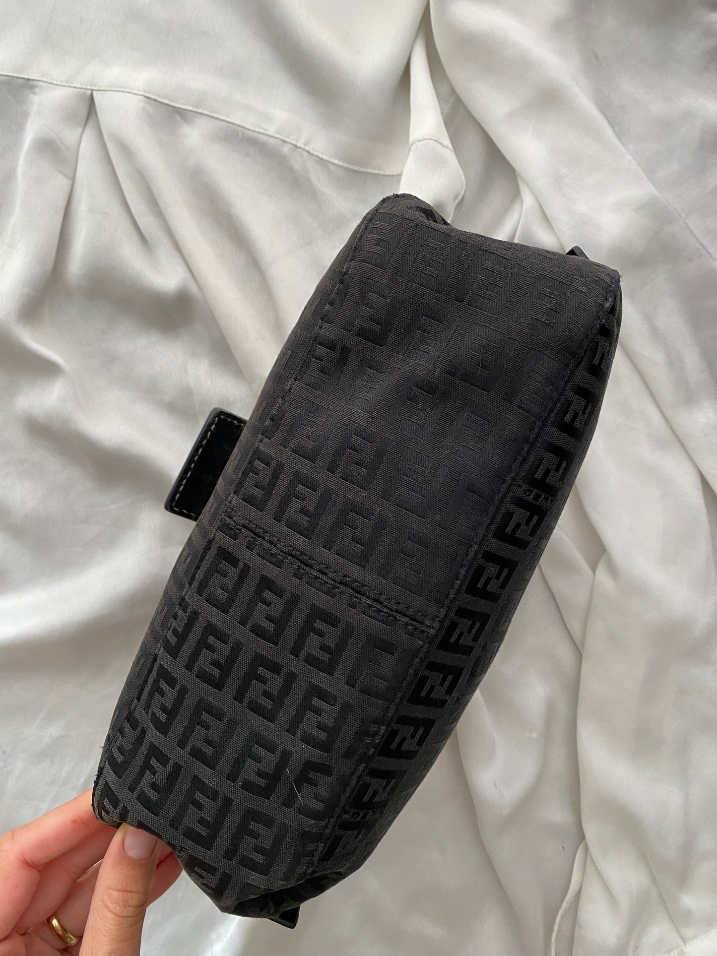 Fendi baguette double flap monogram zucchino black