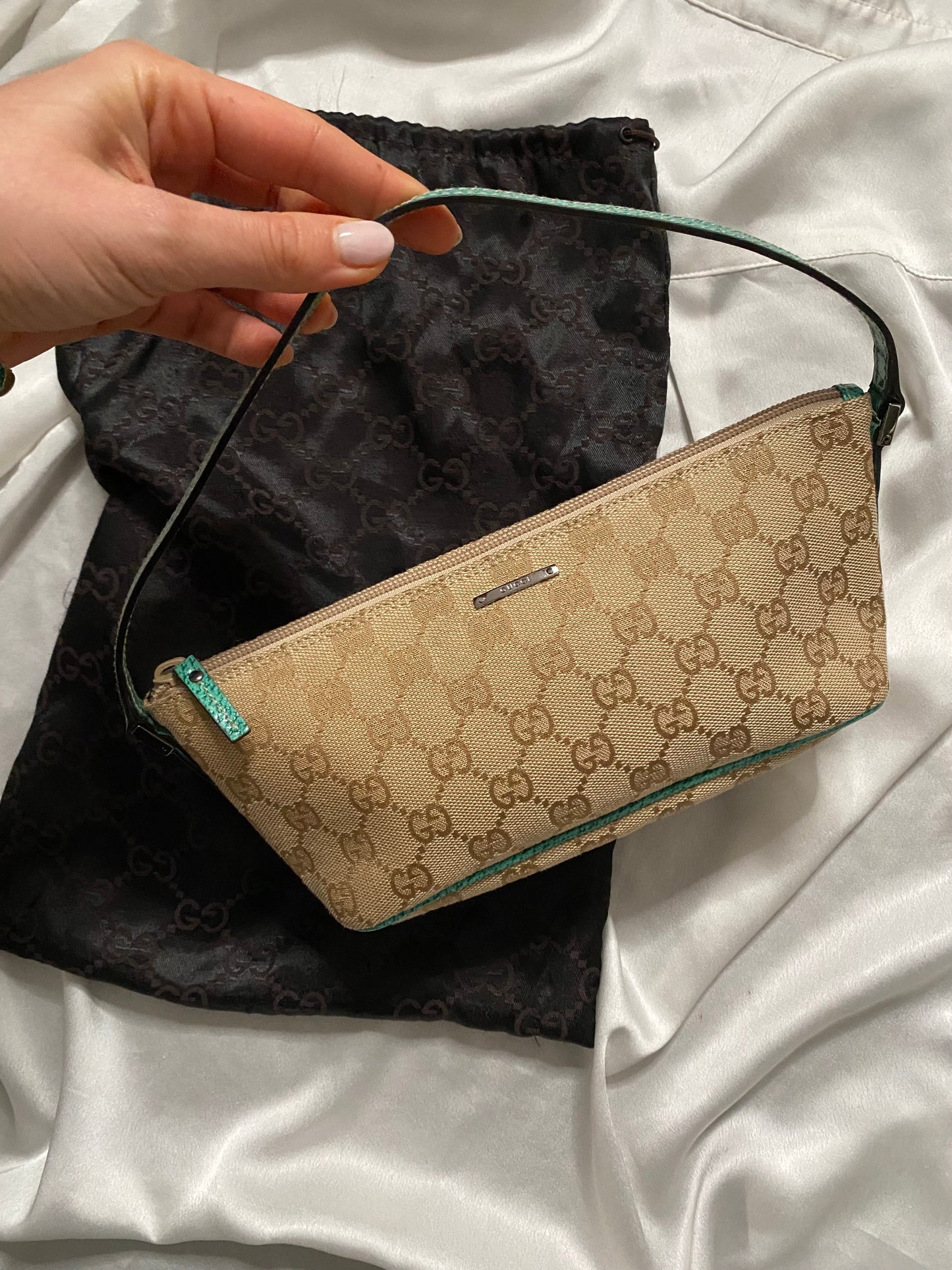 Gucci boat monogram pelle turchese