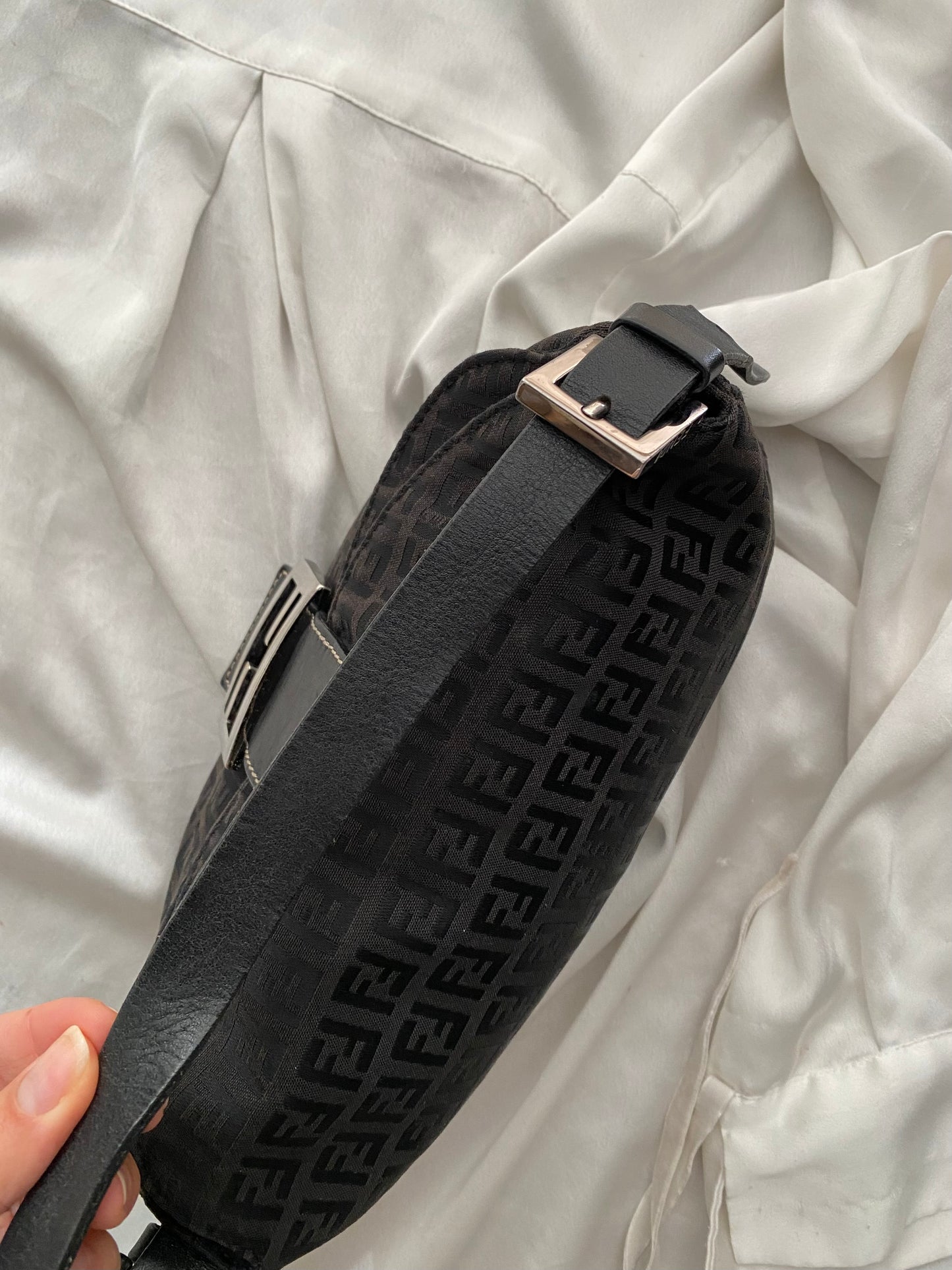 Fendi baguette double flap monogram zucchino black