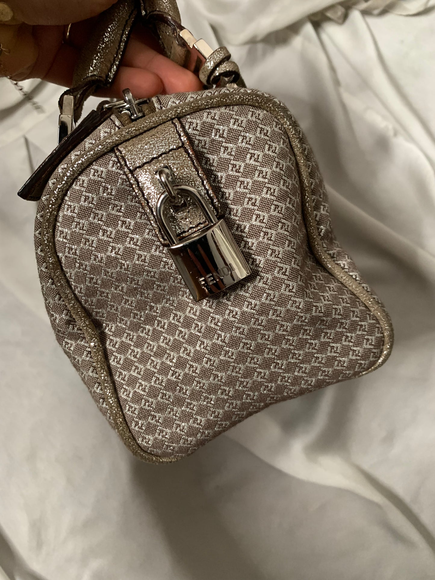Fendi mini bauletto monogram argento