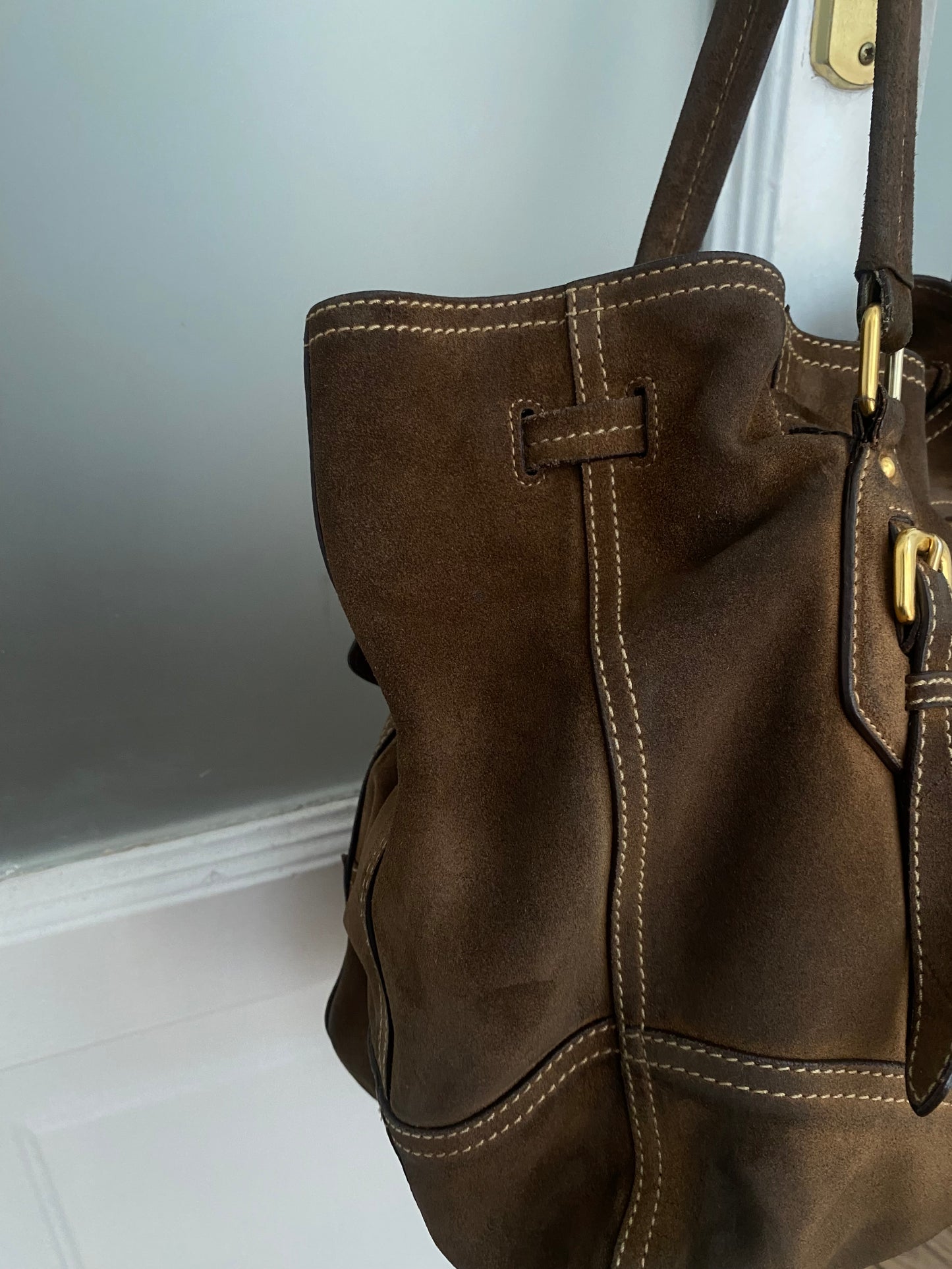 Prada slouchy chocolate suede bag