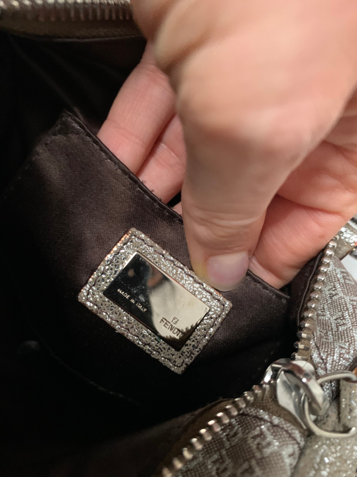 Fendi mini bauletto monogram argento