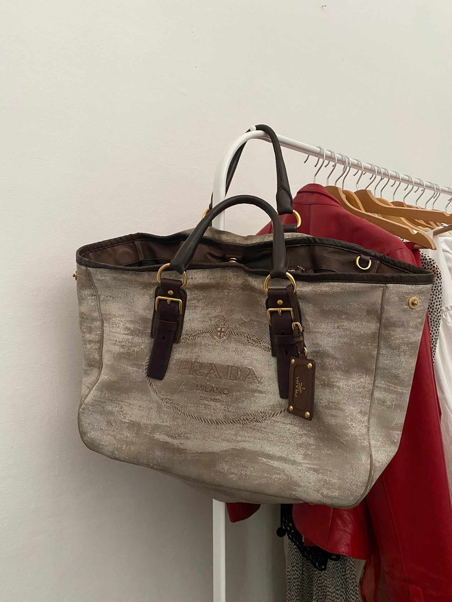 Prada distressed maxi tote