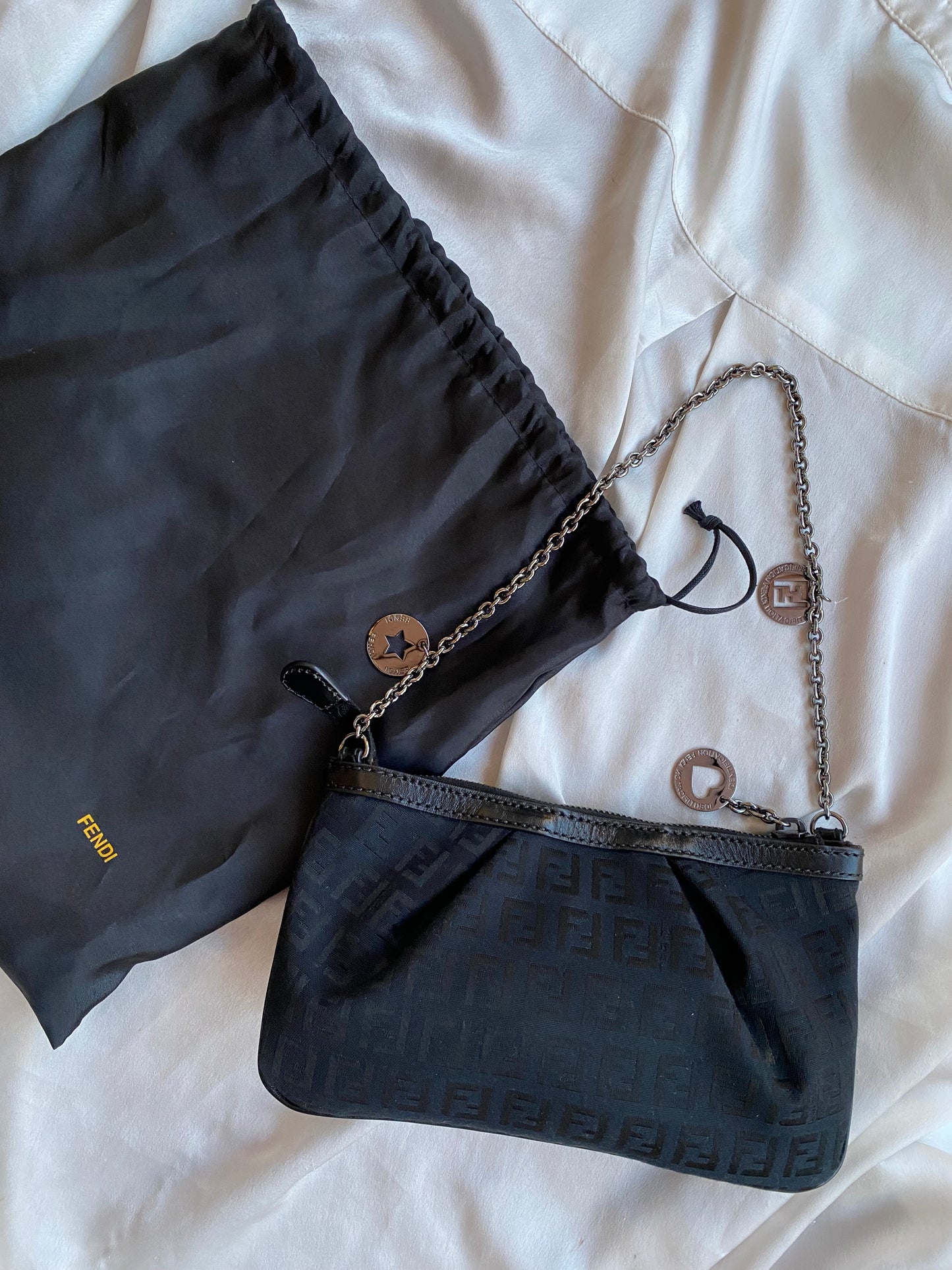 Fendi pochette charms silver monogram zucchino