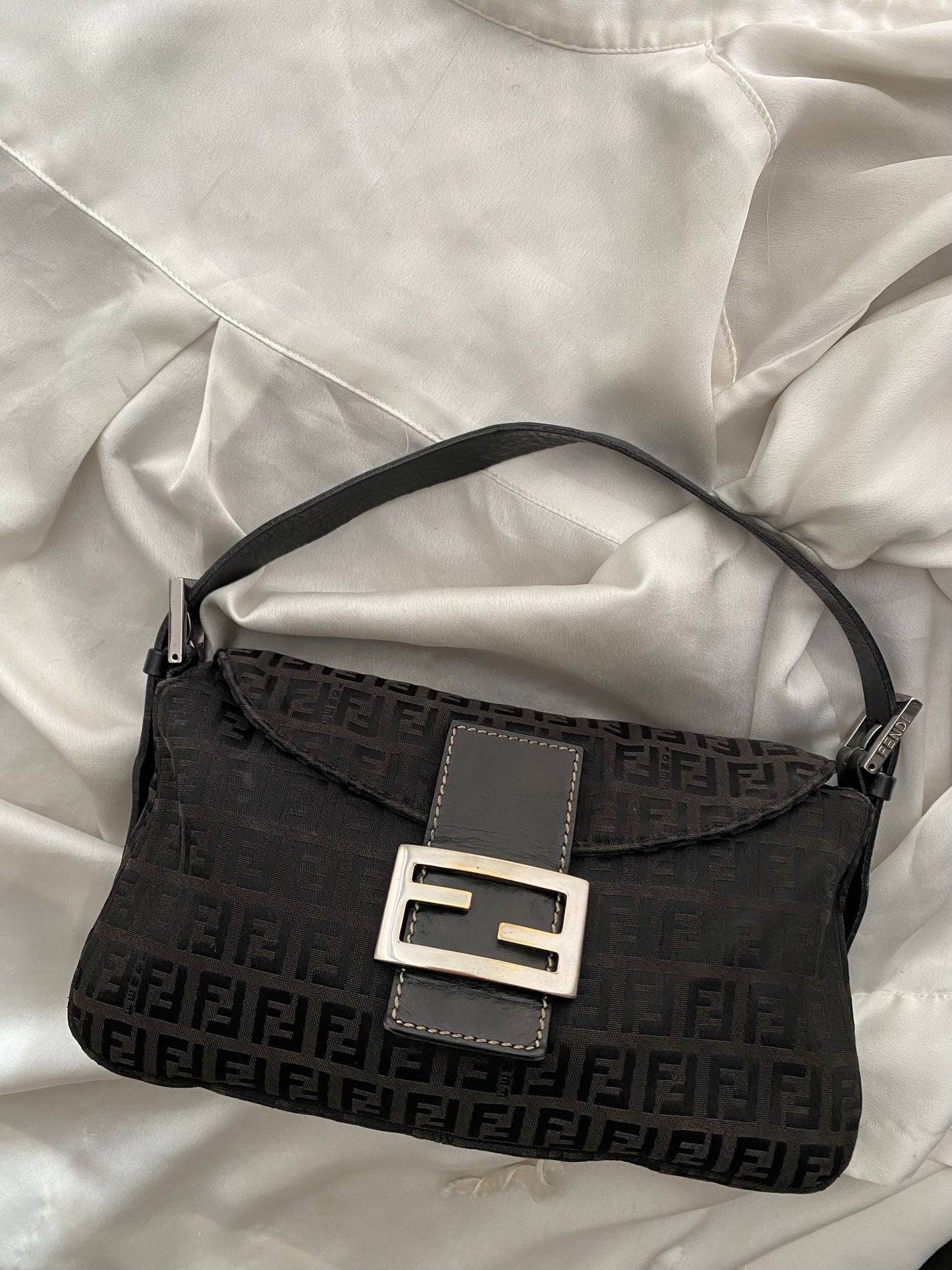 Fendi baguette double flap monogram zucchino black