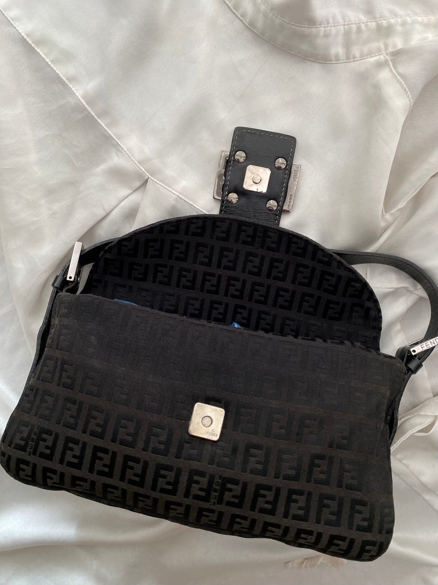 Fendi baguette double flap monogram zucchino black