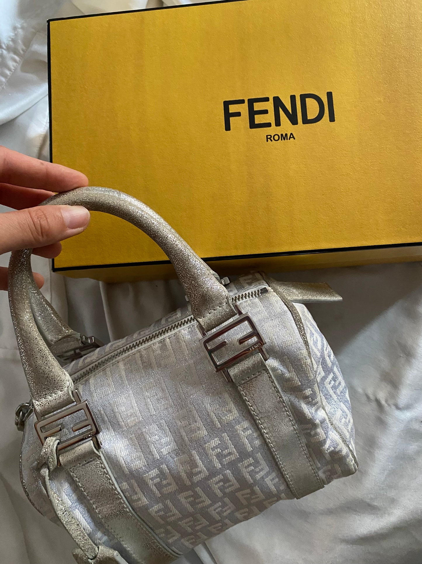 Fendi mini bauletto monogram zucchino argento