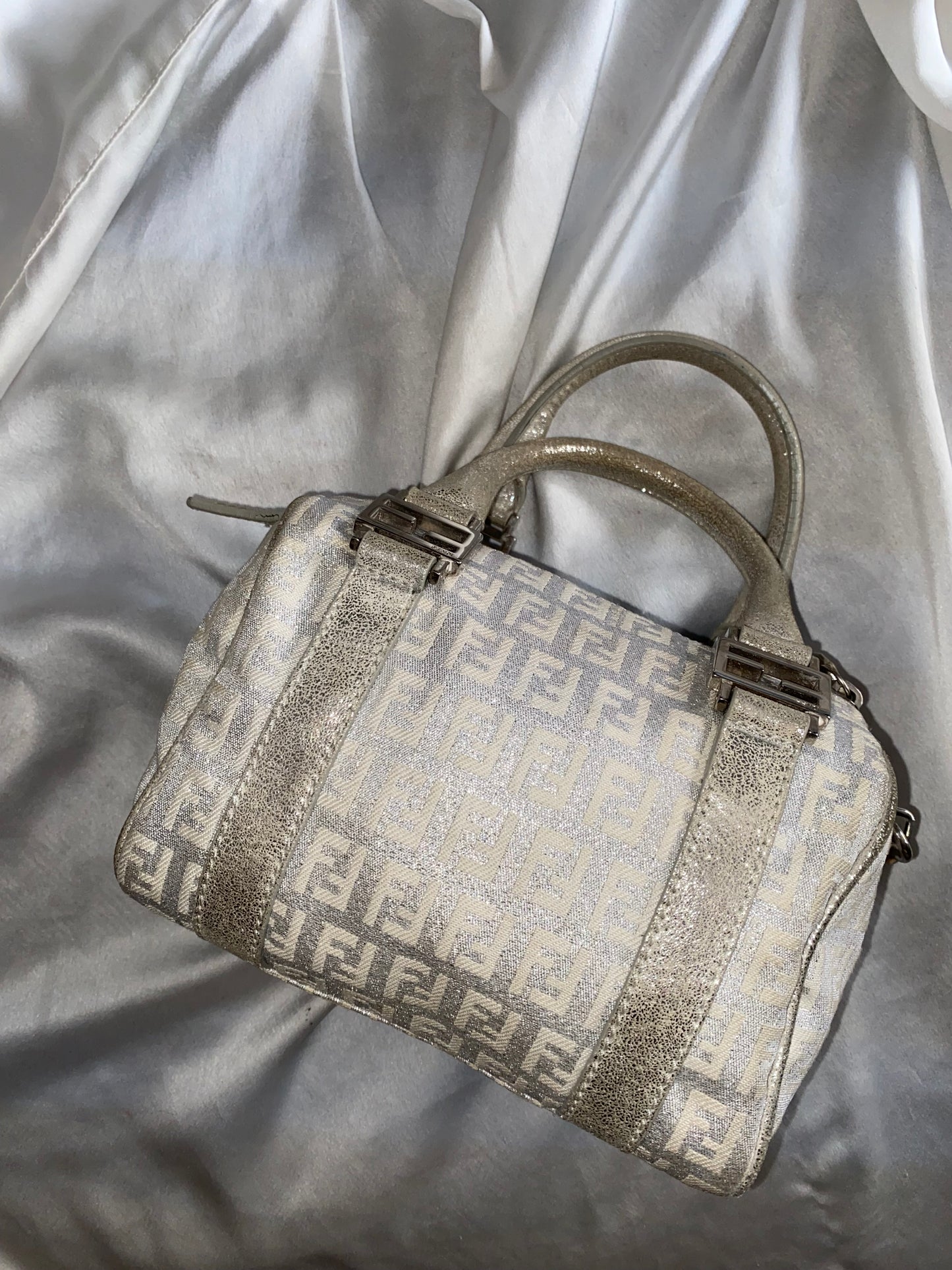 Fendi mini bauletto monogram zucchino argento