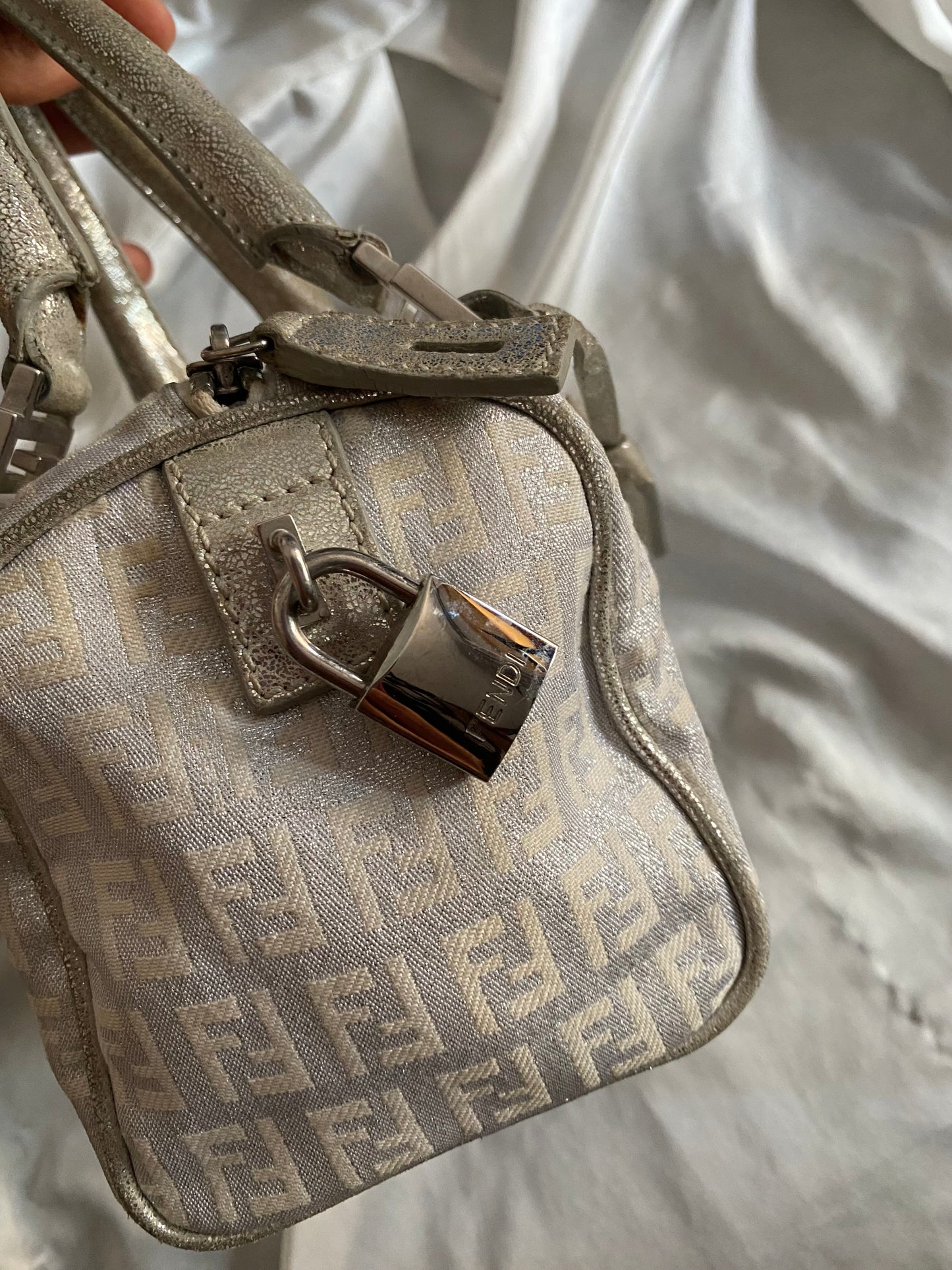 Fendi mini bauletto monogram zucchino argento