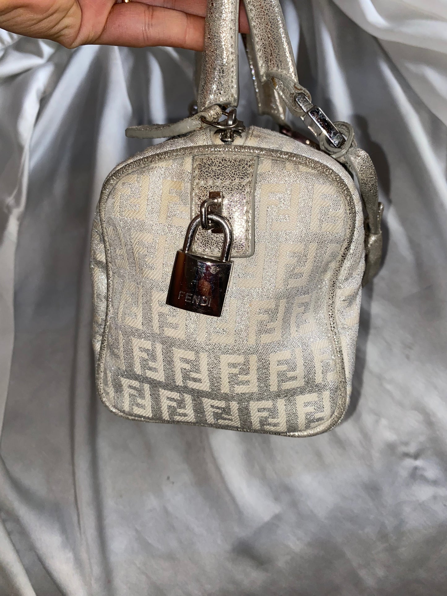 Fendi mini bauletto monogram zucchino argento