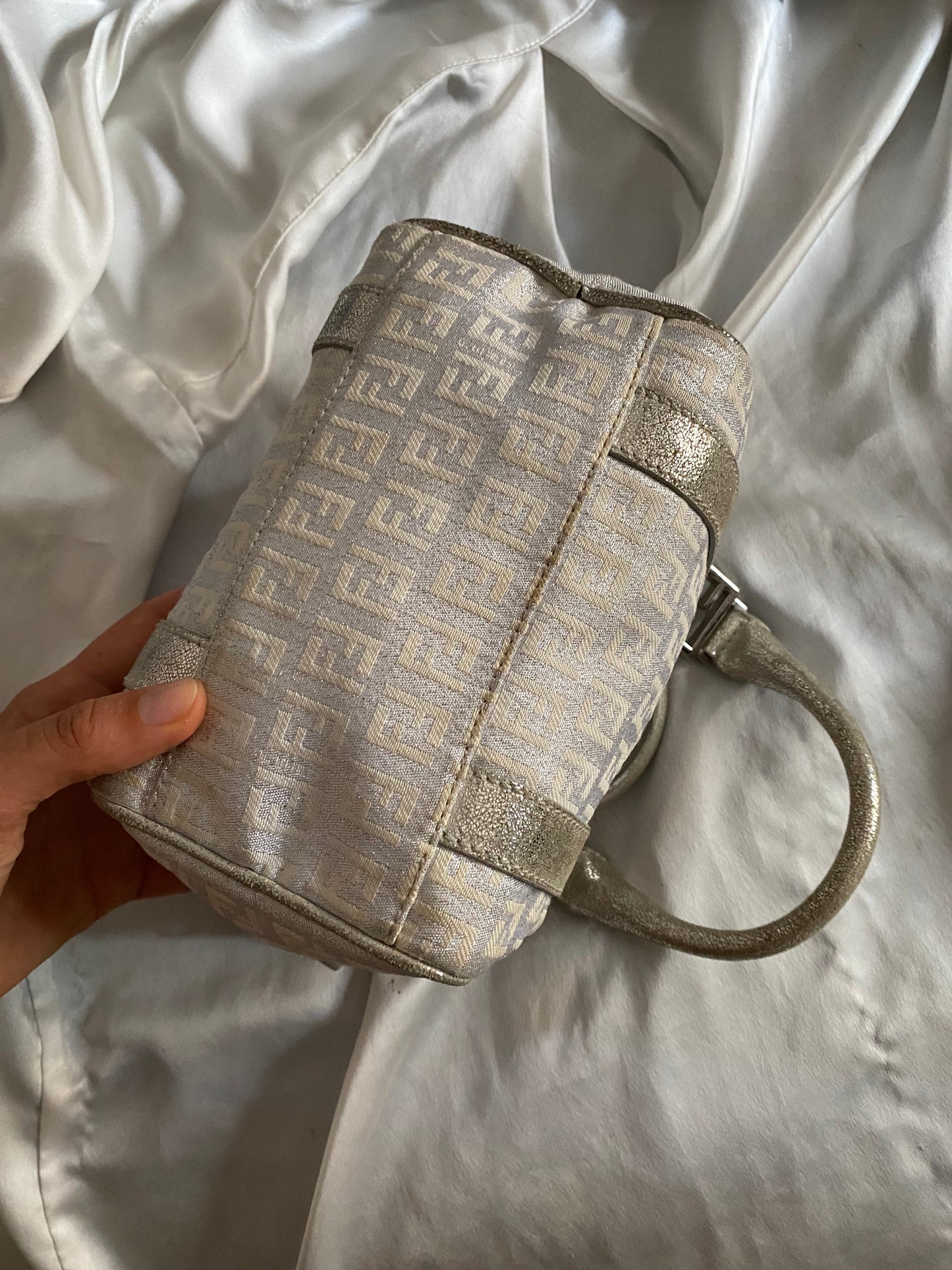 Fendi mini bauletto monogram zucchino argento
