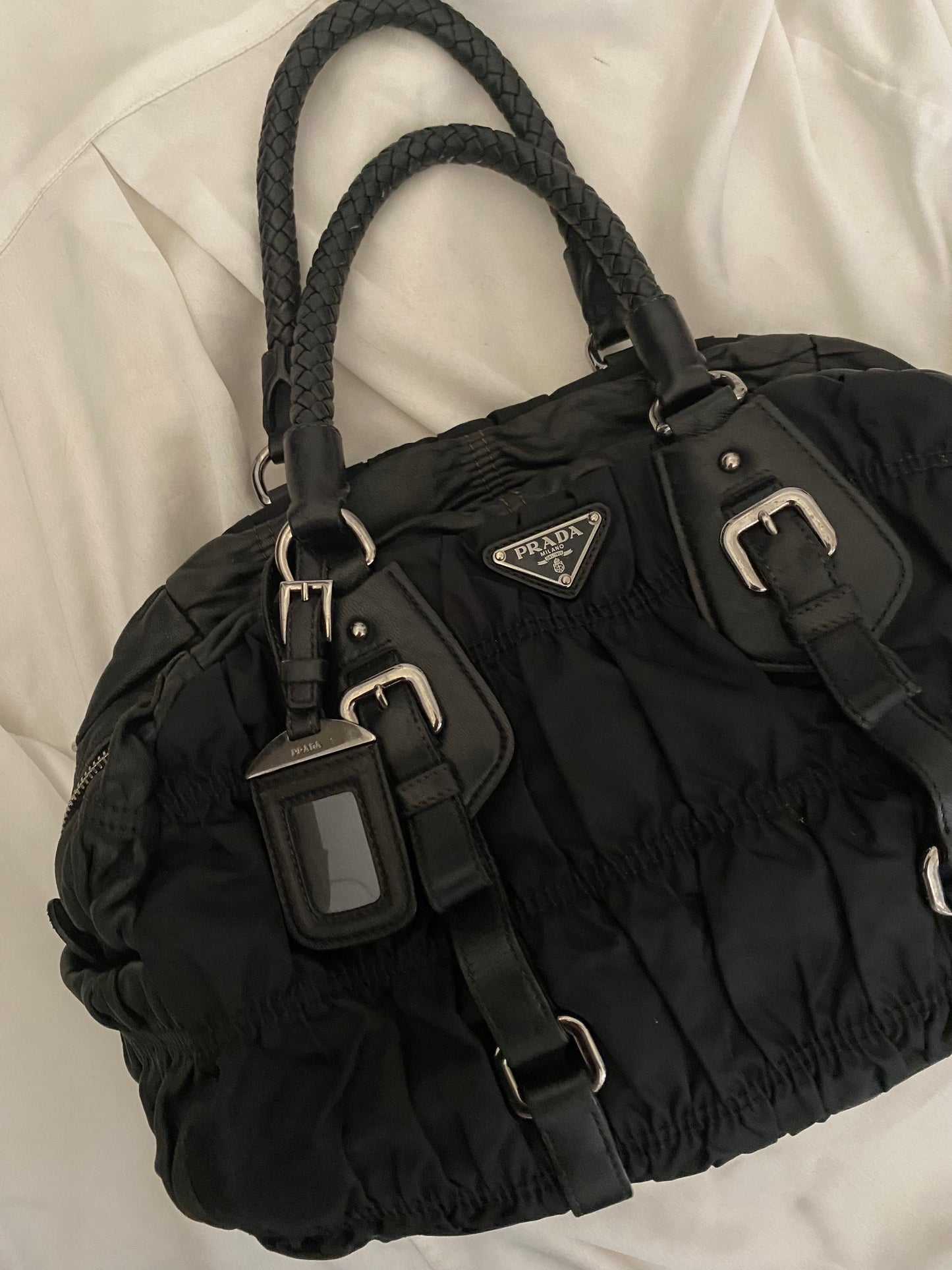 Prada plissé nylon e pelle