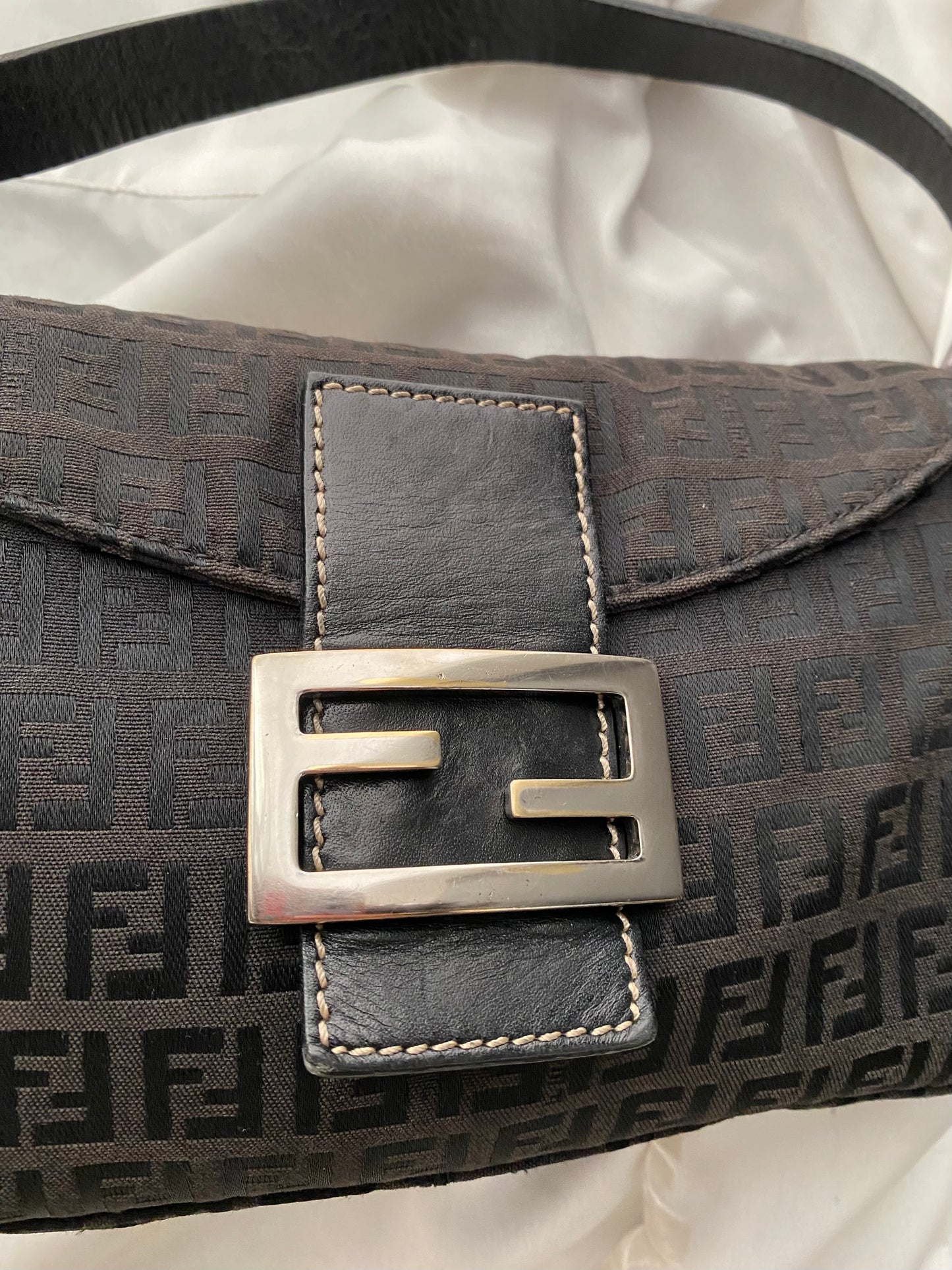 Fendi baguette double flap monogram zucchino black