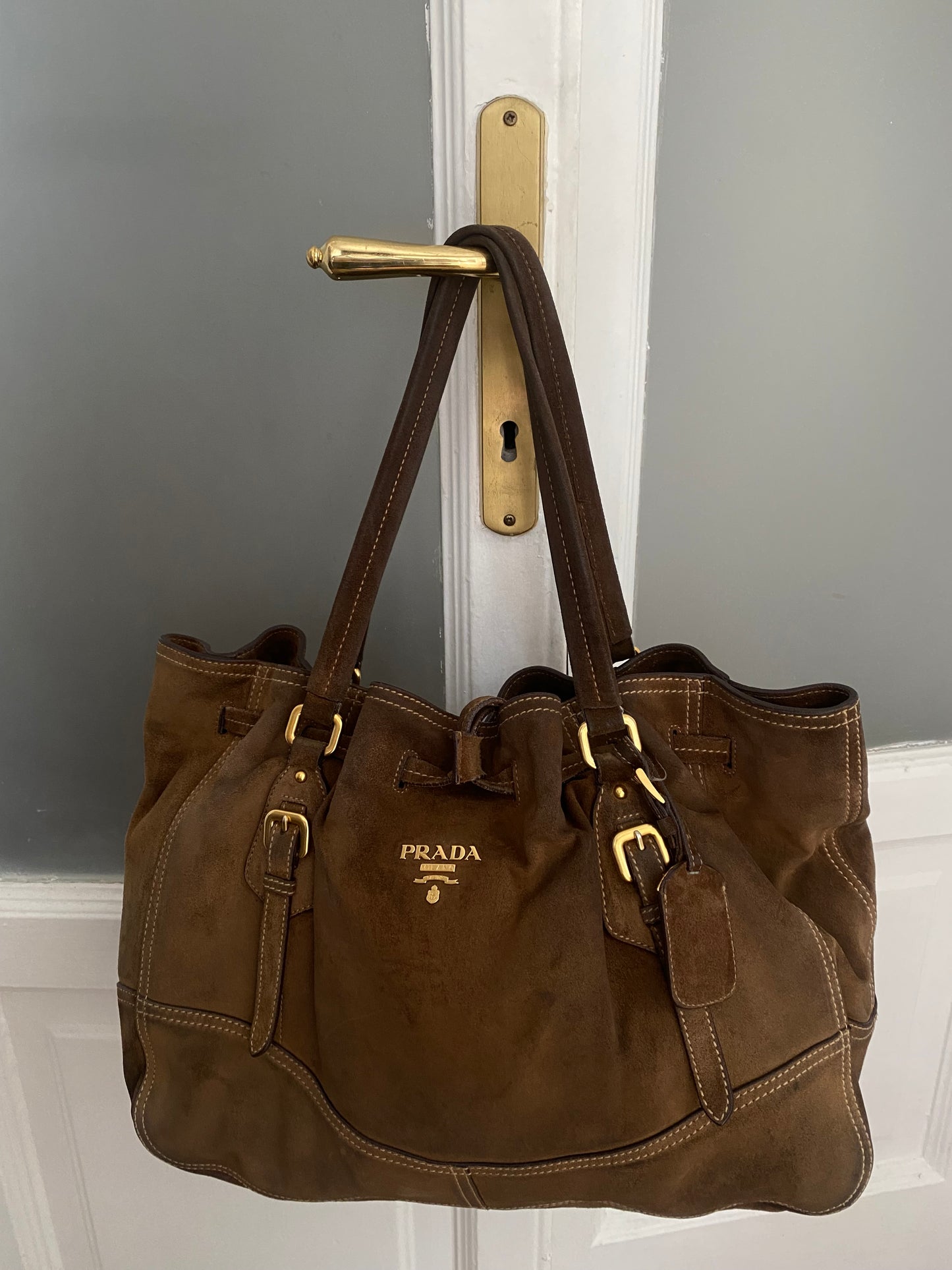 Prada slouchy chocolate suede bag