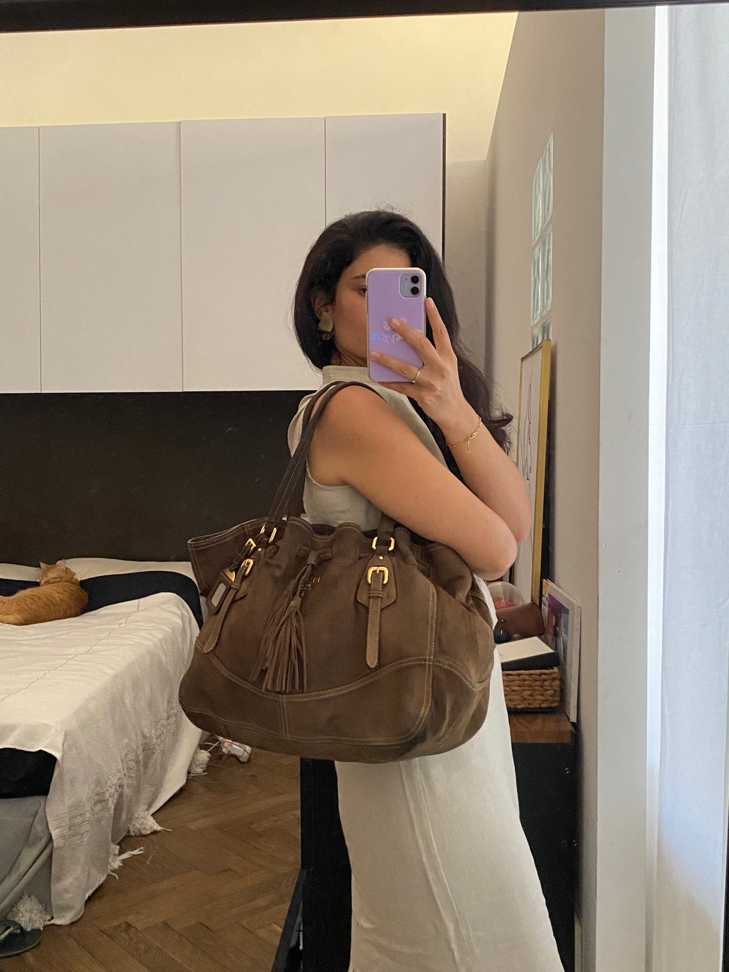 Prada slouchy chocolate suede bag