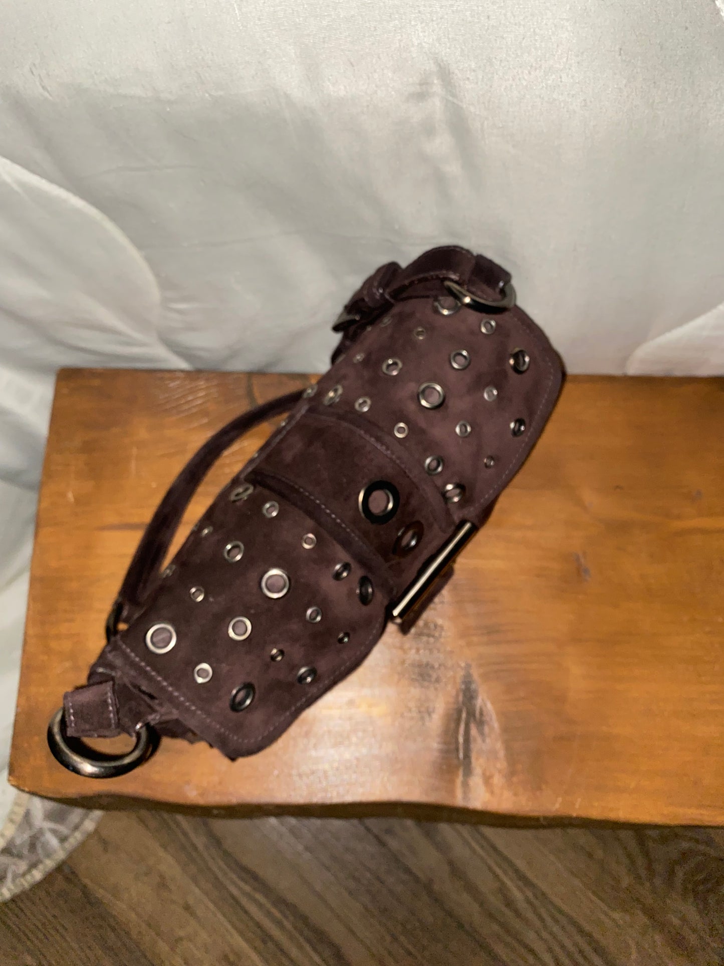 Prada buckle double pocket dark brown in camoscio