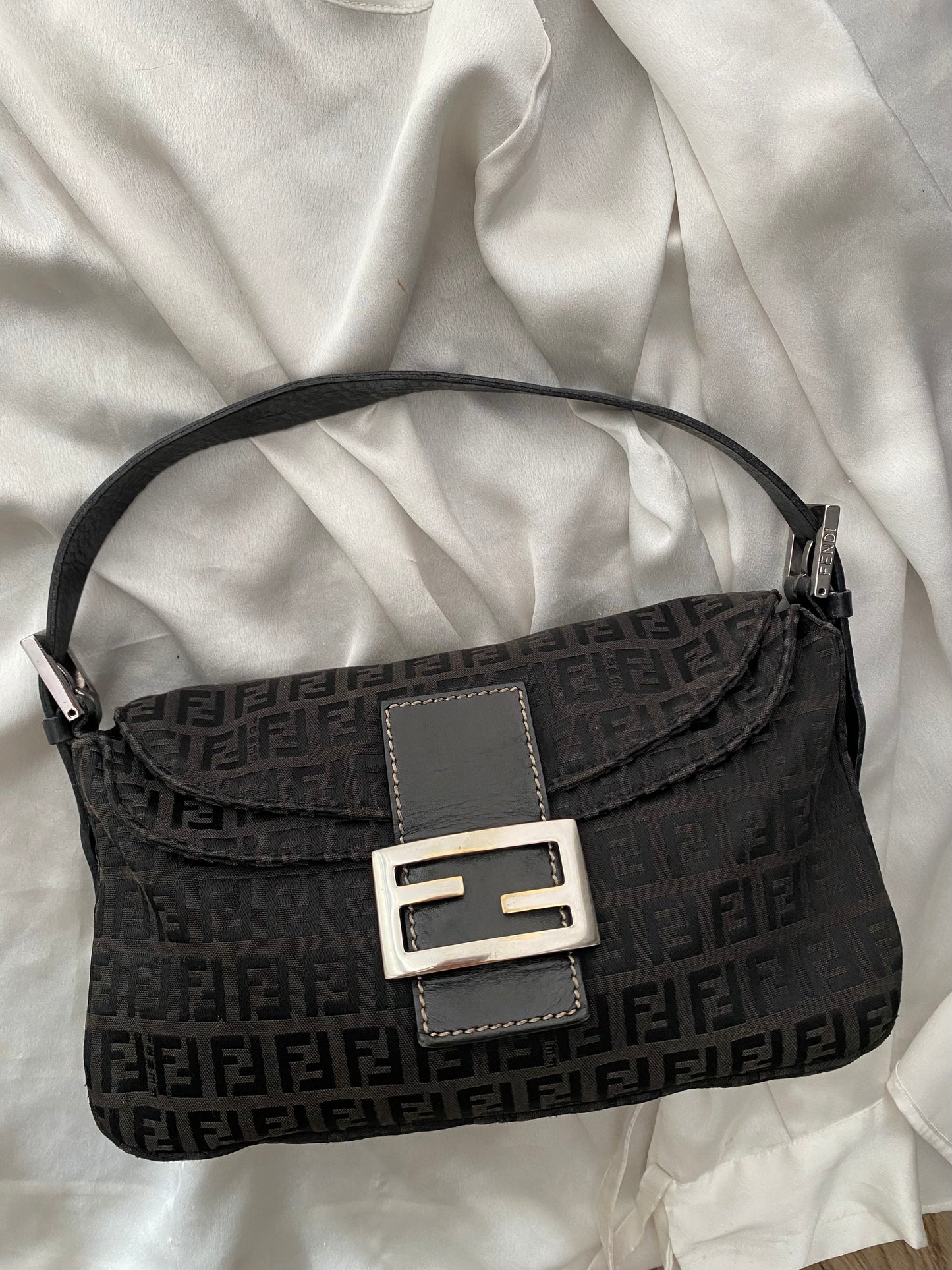Fendi baguette double flap monogram zucchino black