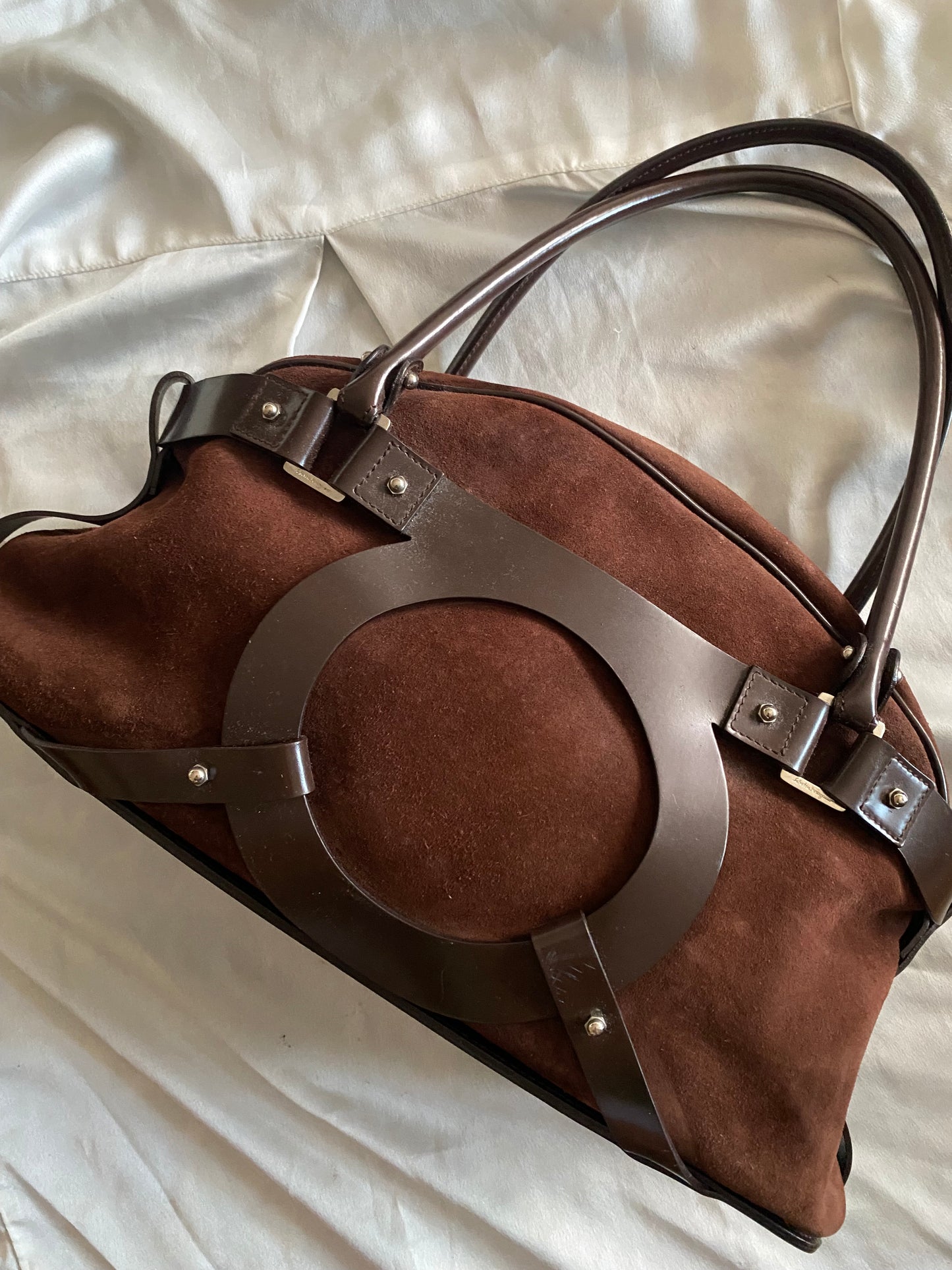 Salvatore Ferragamo chocolate suede bag