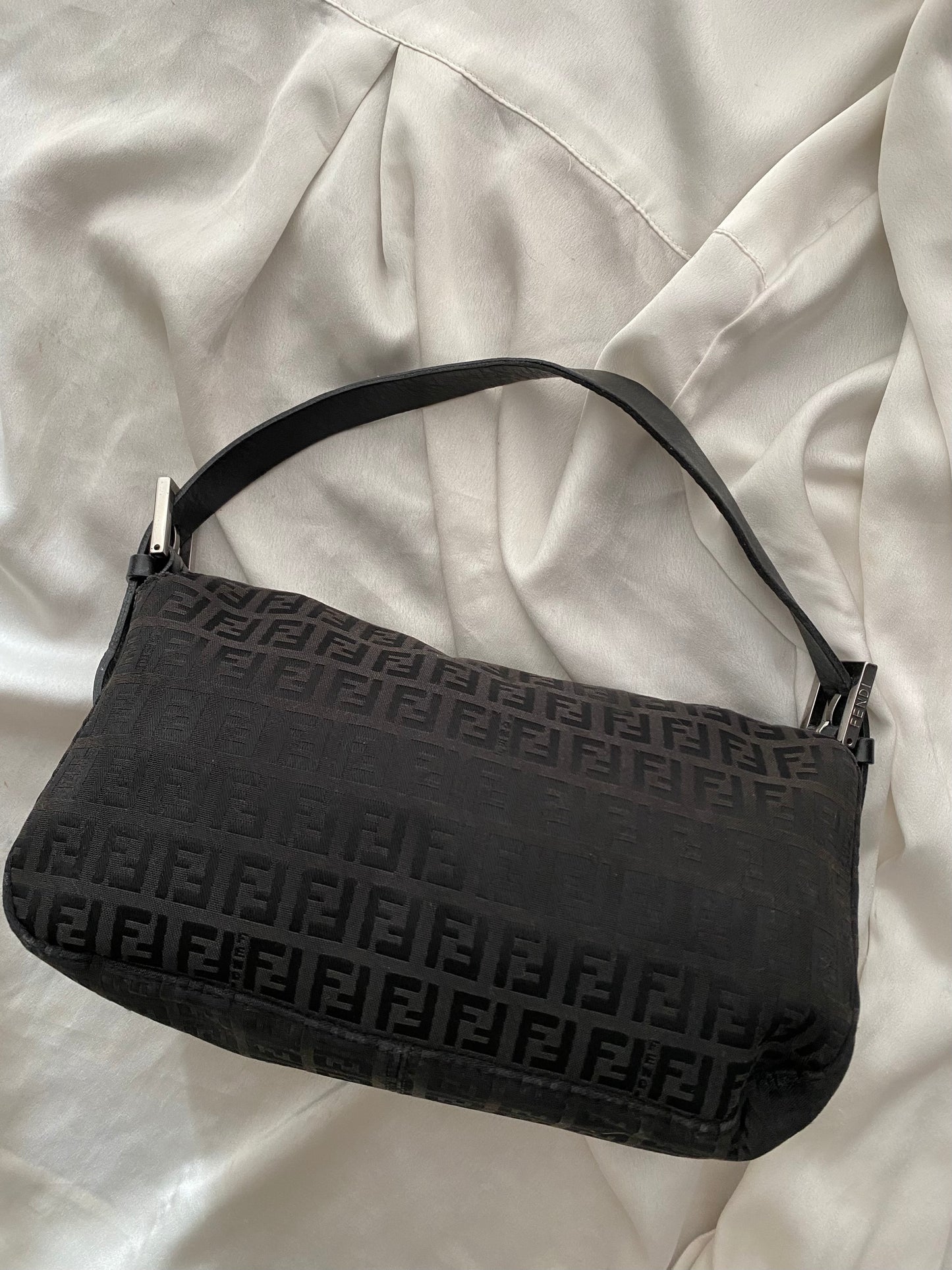 Fendi baguette double flap monogram zucchino black