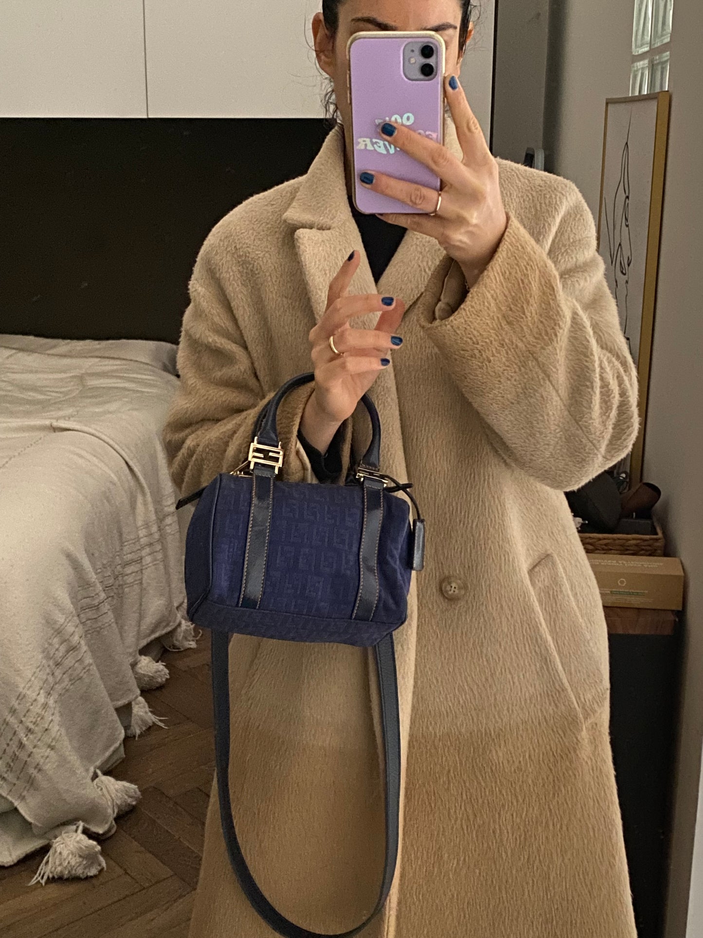 Mini bauletto Fendi monogram zucchino blu