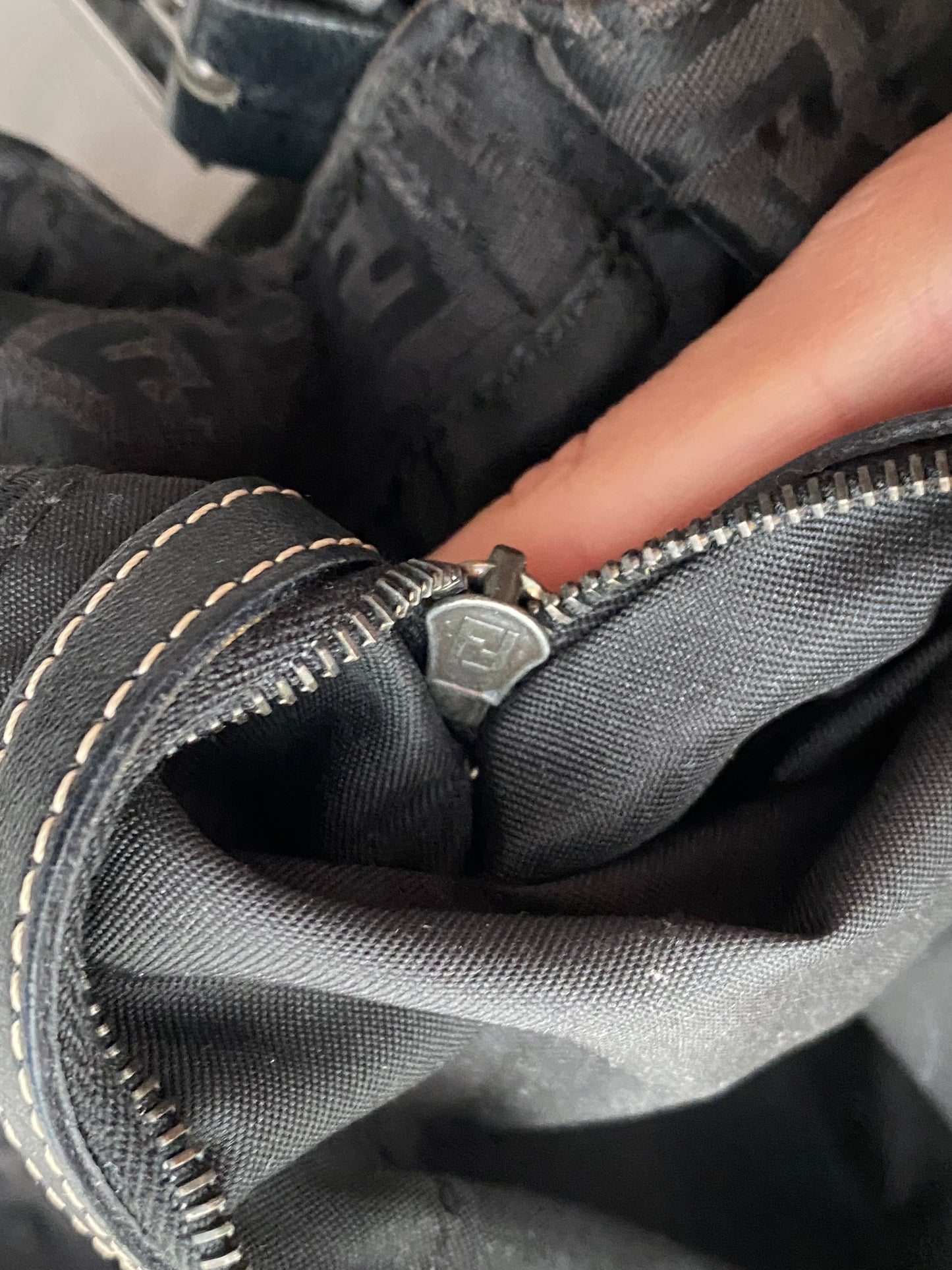 Fendi baguette double flap monogram zucchino black