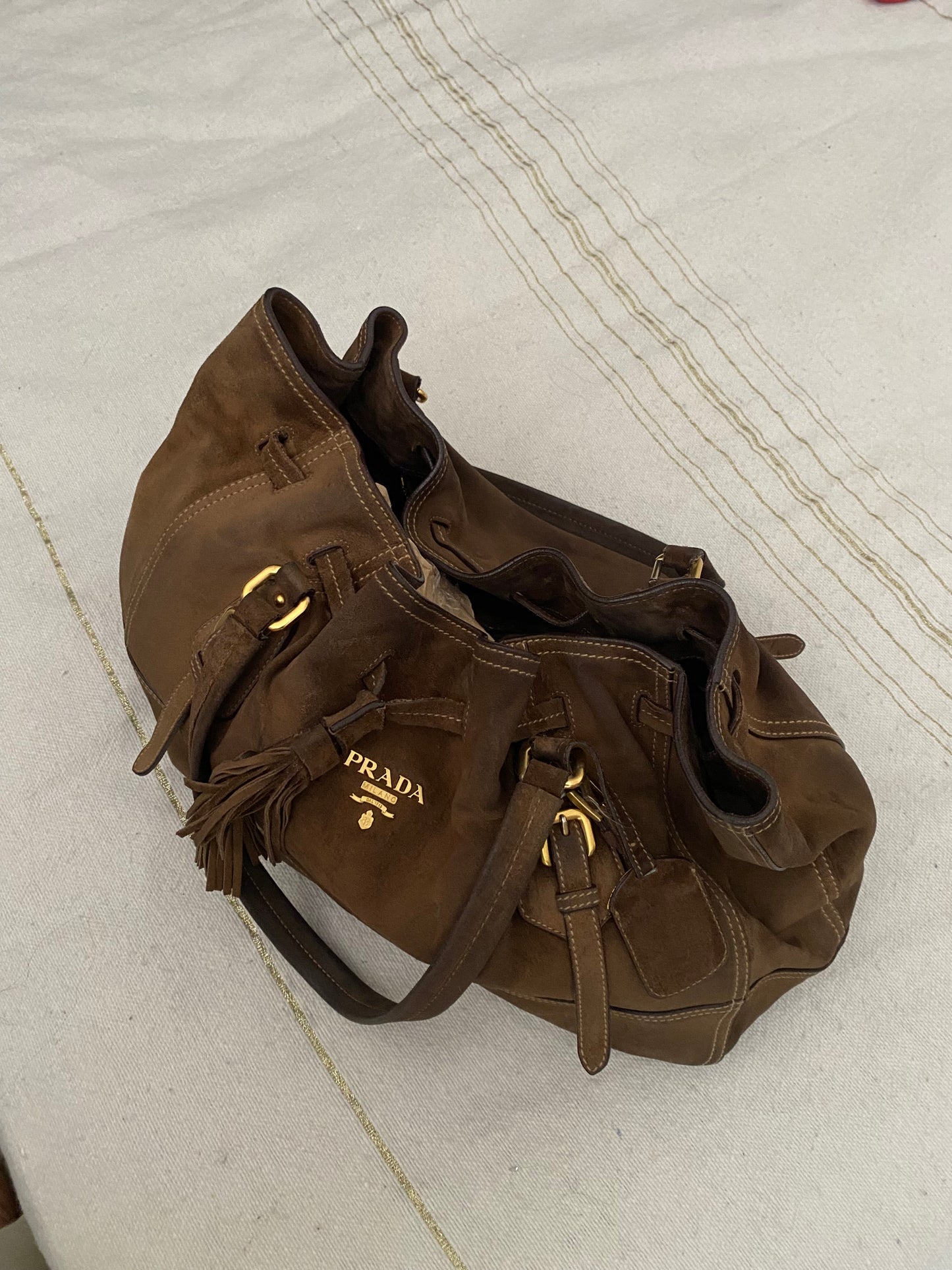 Prada slouchy chocolate suede bag