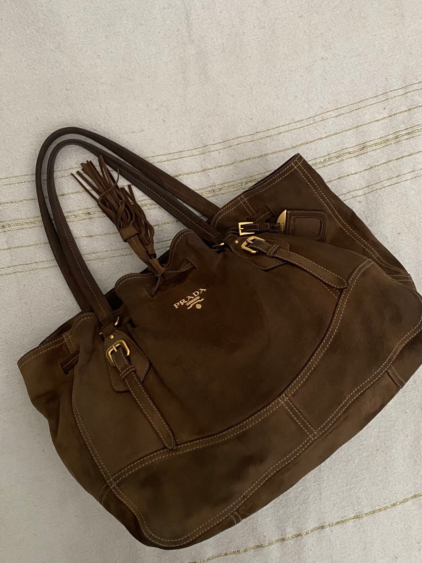 Prada slouchy chocolate suede bag