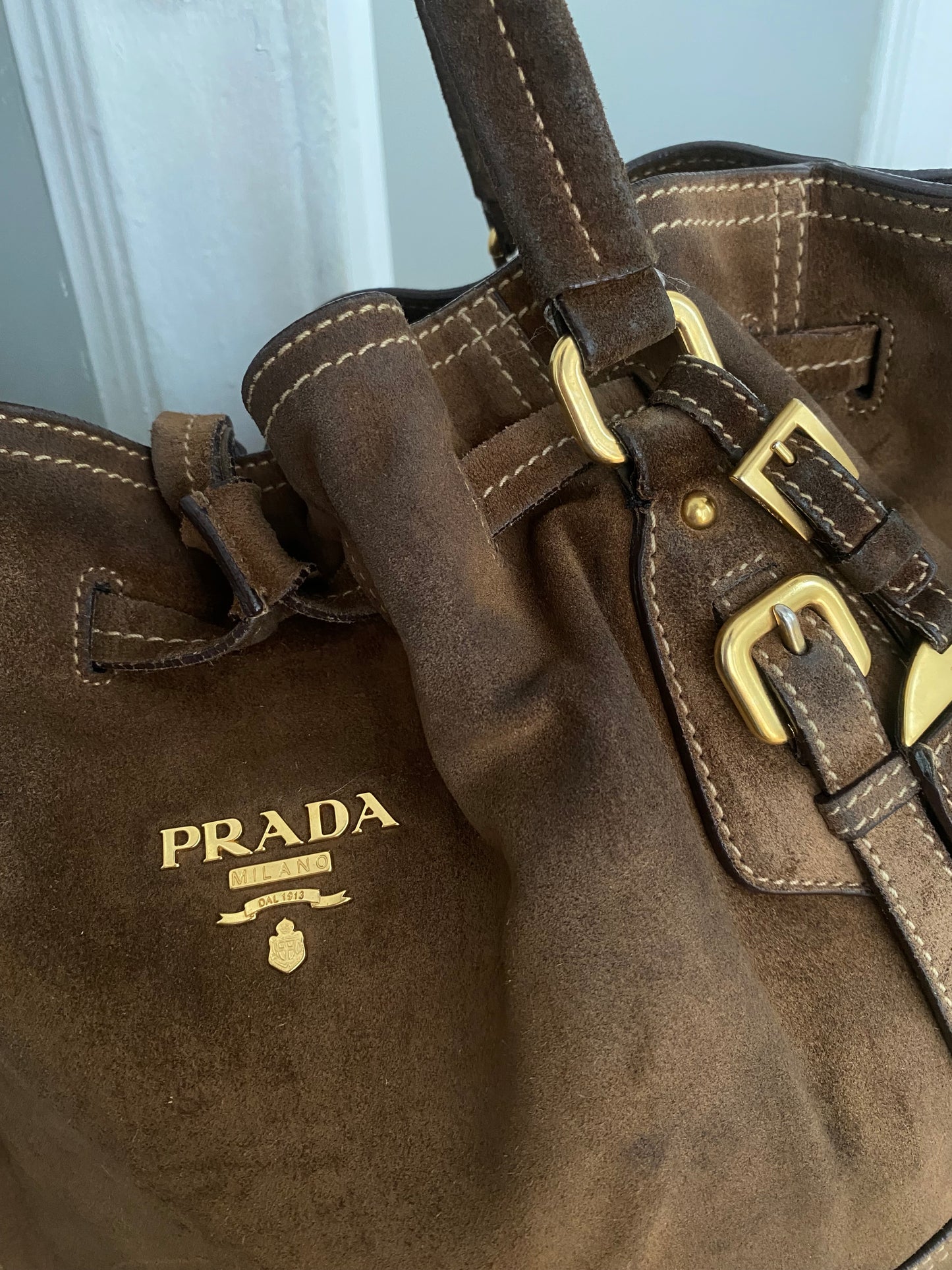 Prada slouchy chocolate suede bag