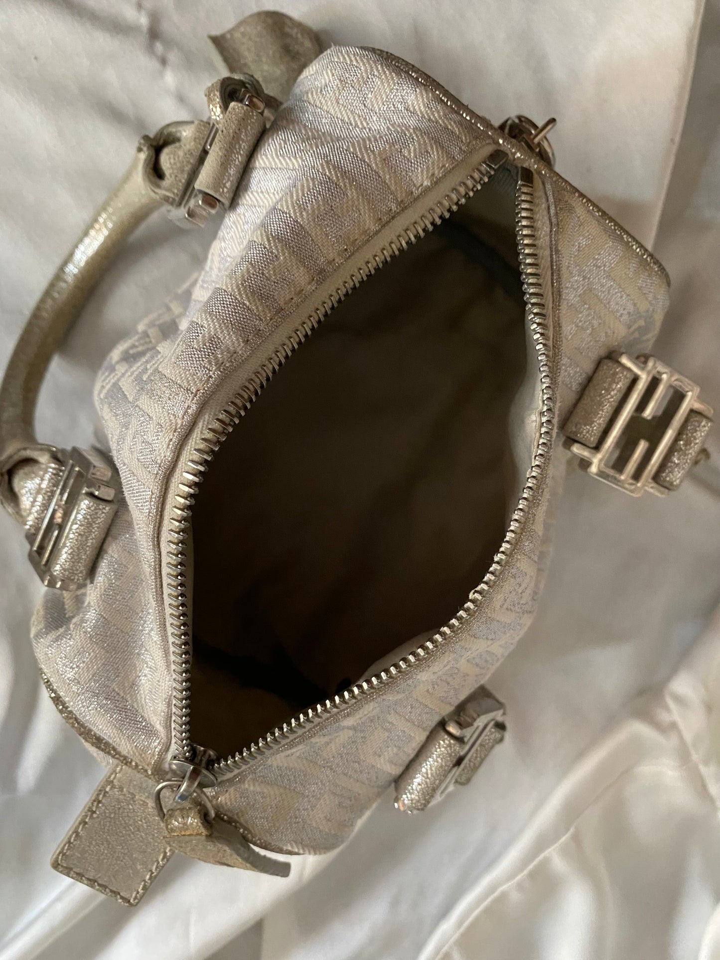 Fendi mini bauletto monogram zucchino argento