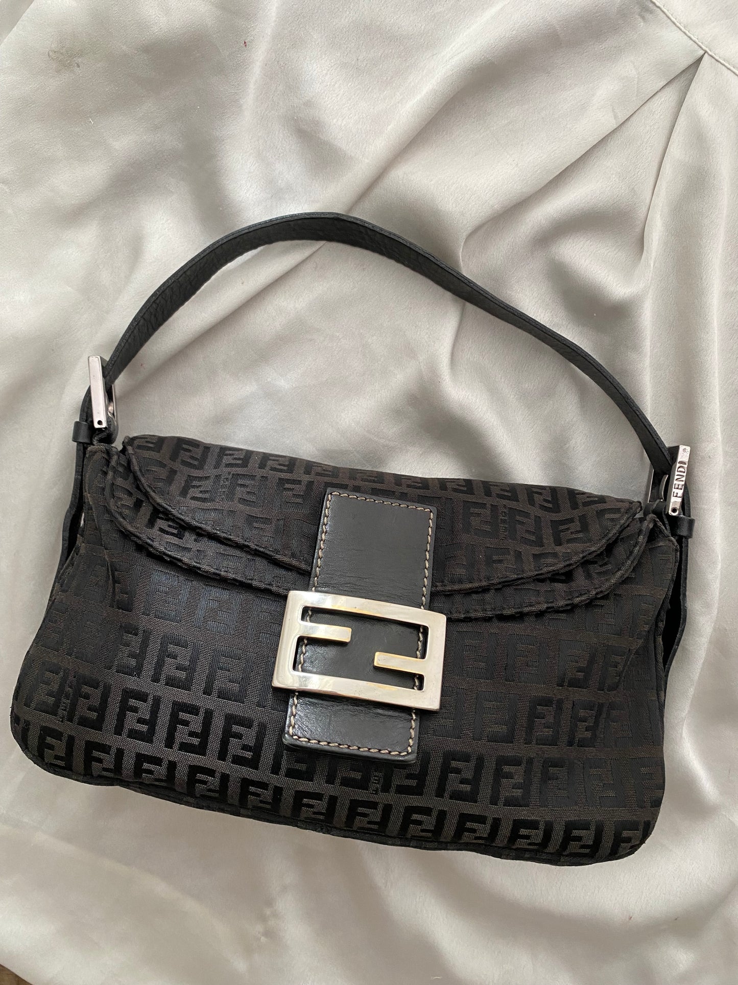 Fendi baguette double flap monogram zucchino black