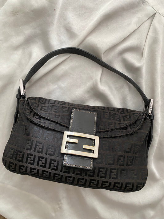 Fendi baguette double flap monogram zucchino black