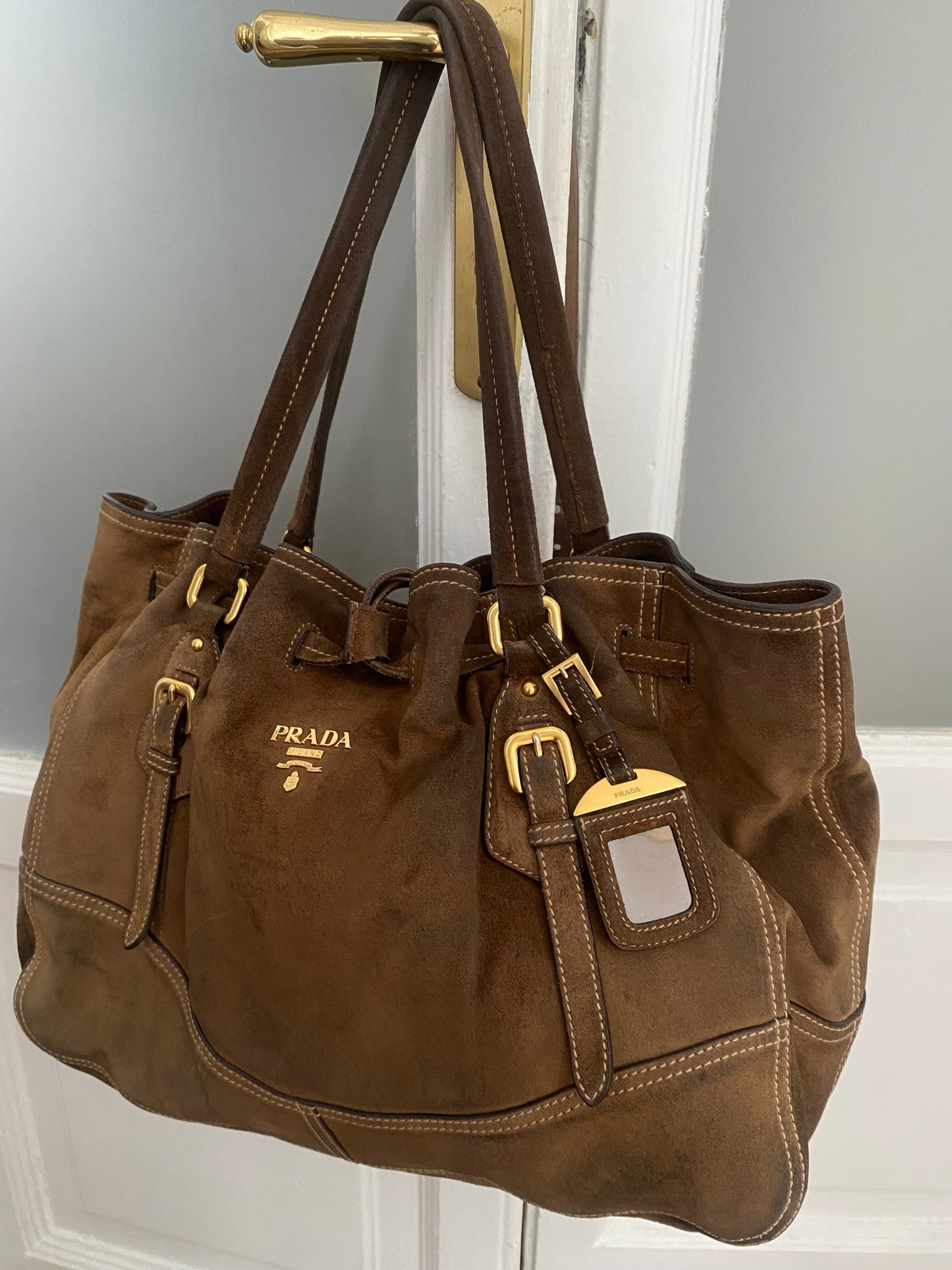 Prada slouchy chocolate suede bag